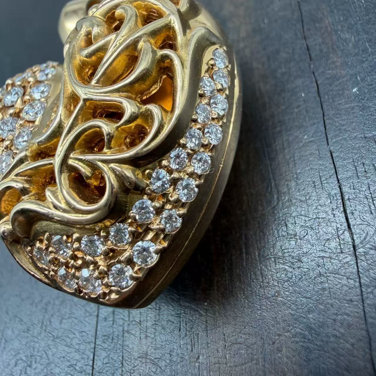 Chrome Hearts 22k Gold Diamonds Vine Heart Locket Pendant