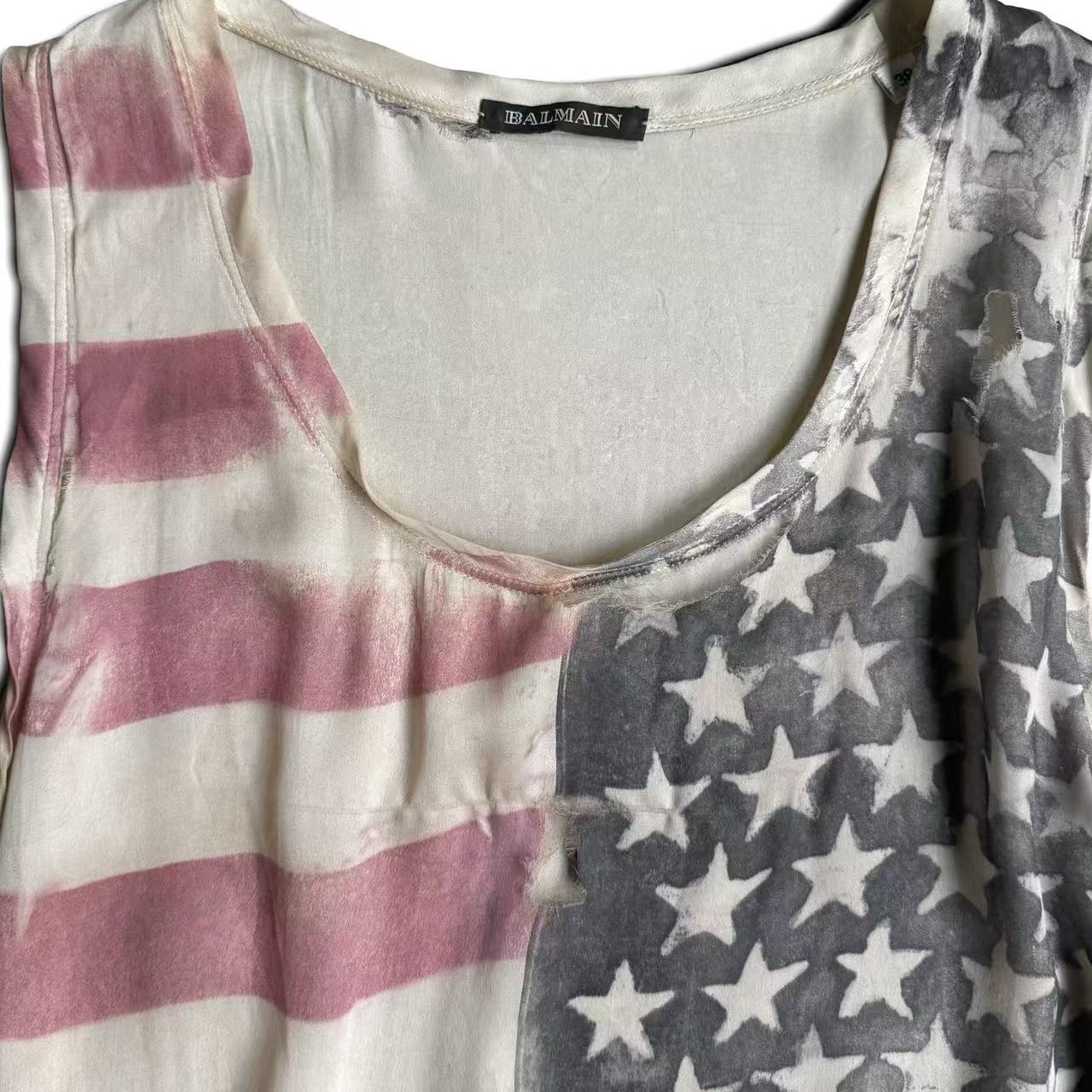 Balmain SS11 Distressed Safety Pins American Flag Tank Top