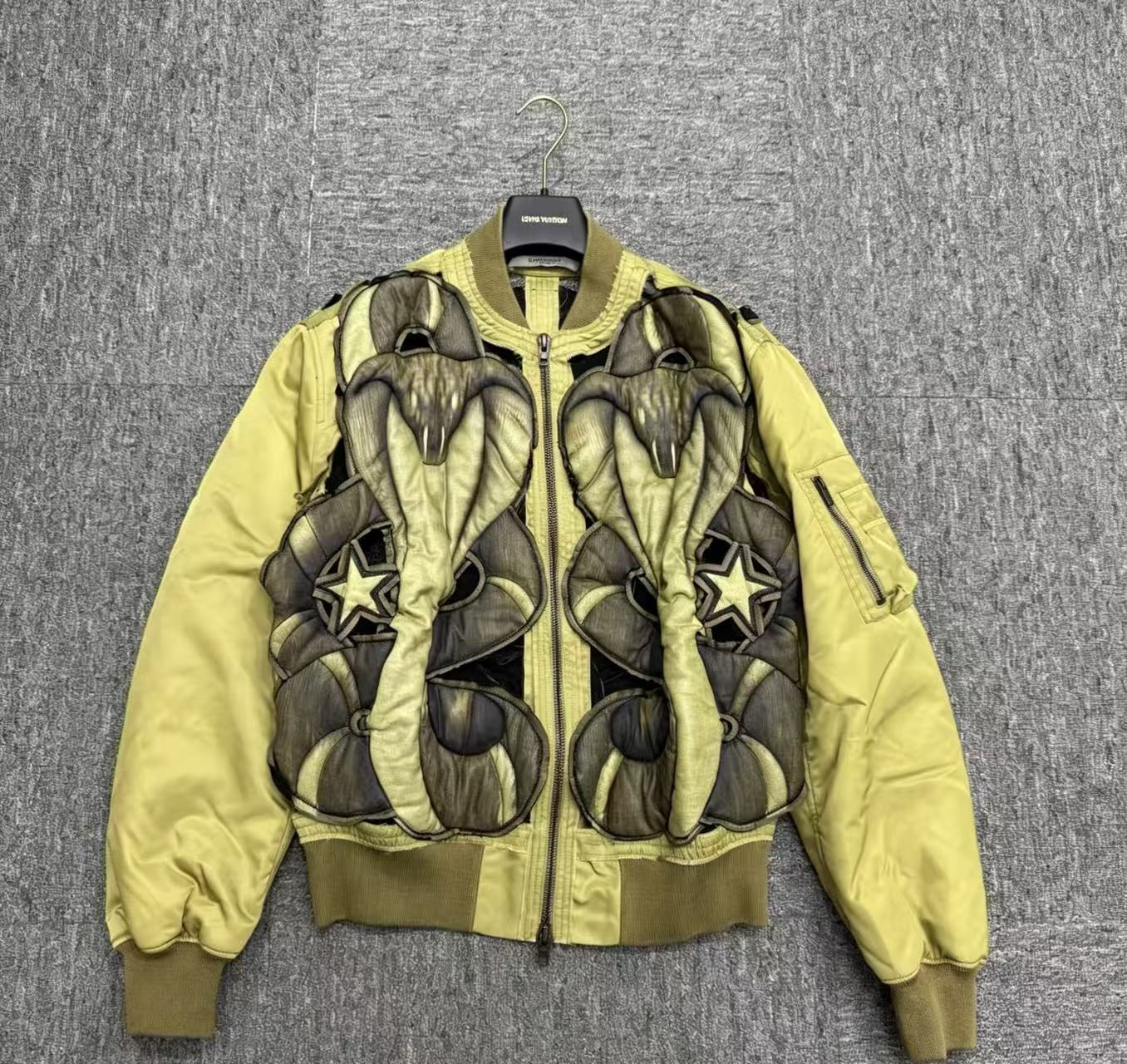 Givenchy Green Cobra Embossed Cut Out Bomber` Jacket