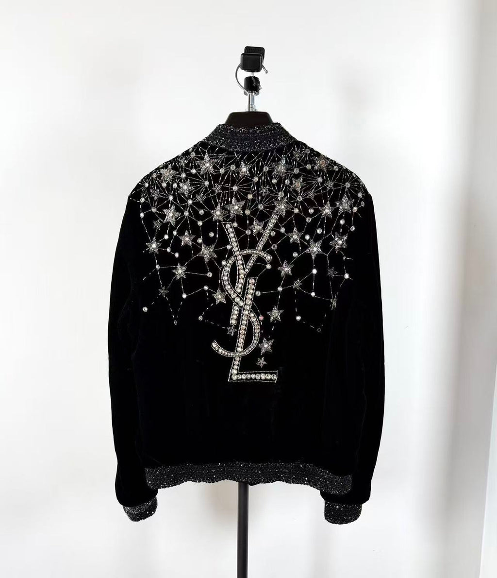 Saint Laurent 19AW  Teddy Embellished Velvet Bomber Jacket