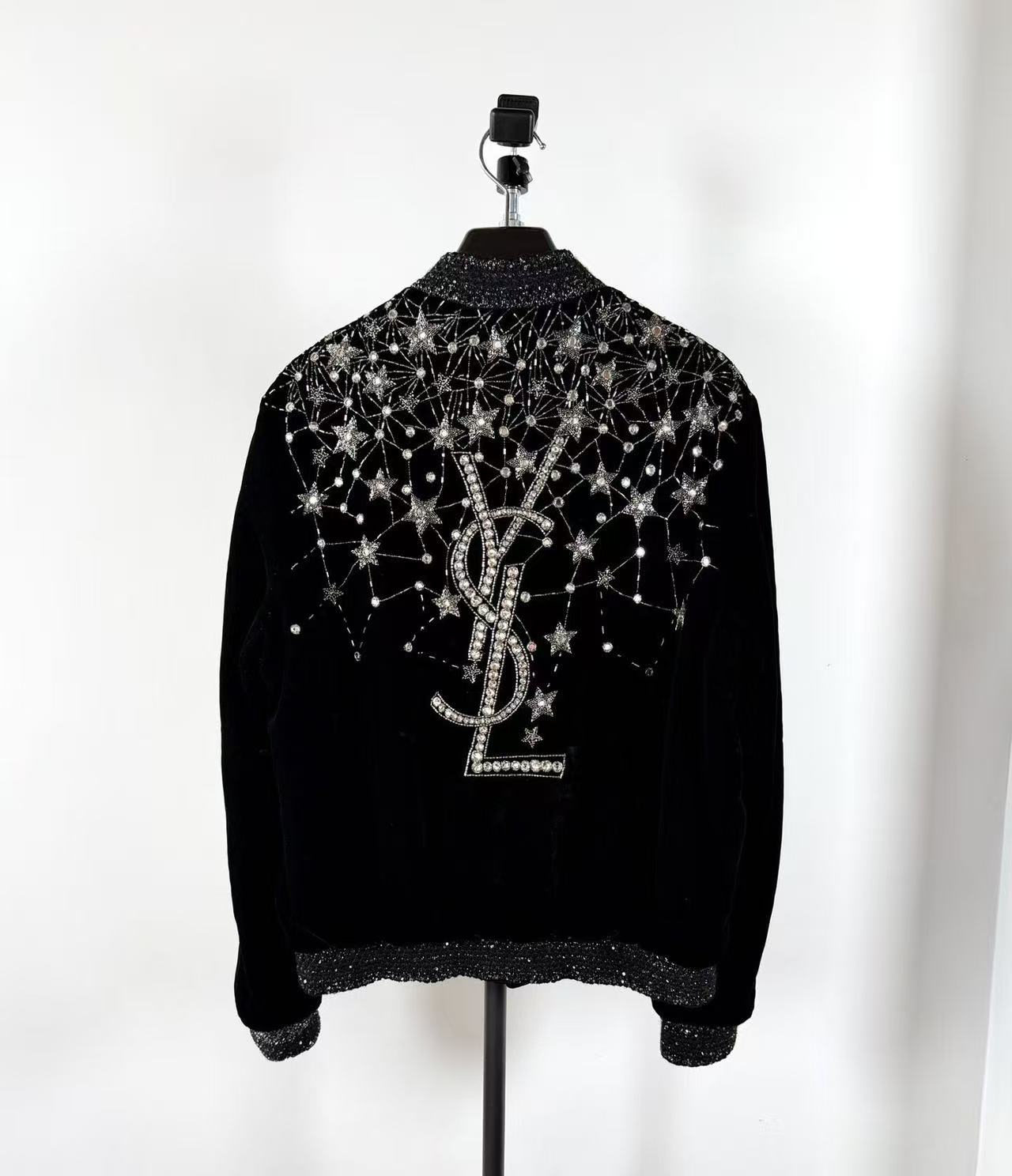 Saint Laurent 19AW  Teddy Embellished Velvet Bomber Jacket