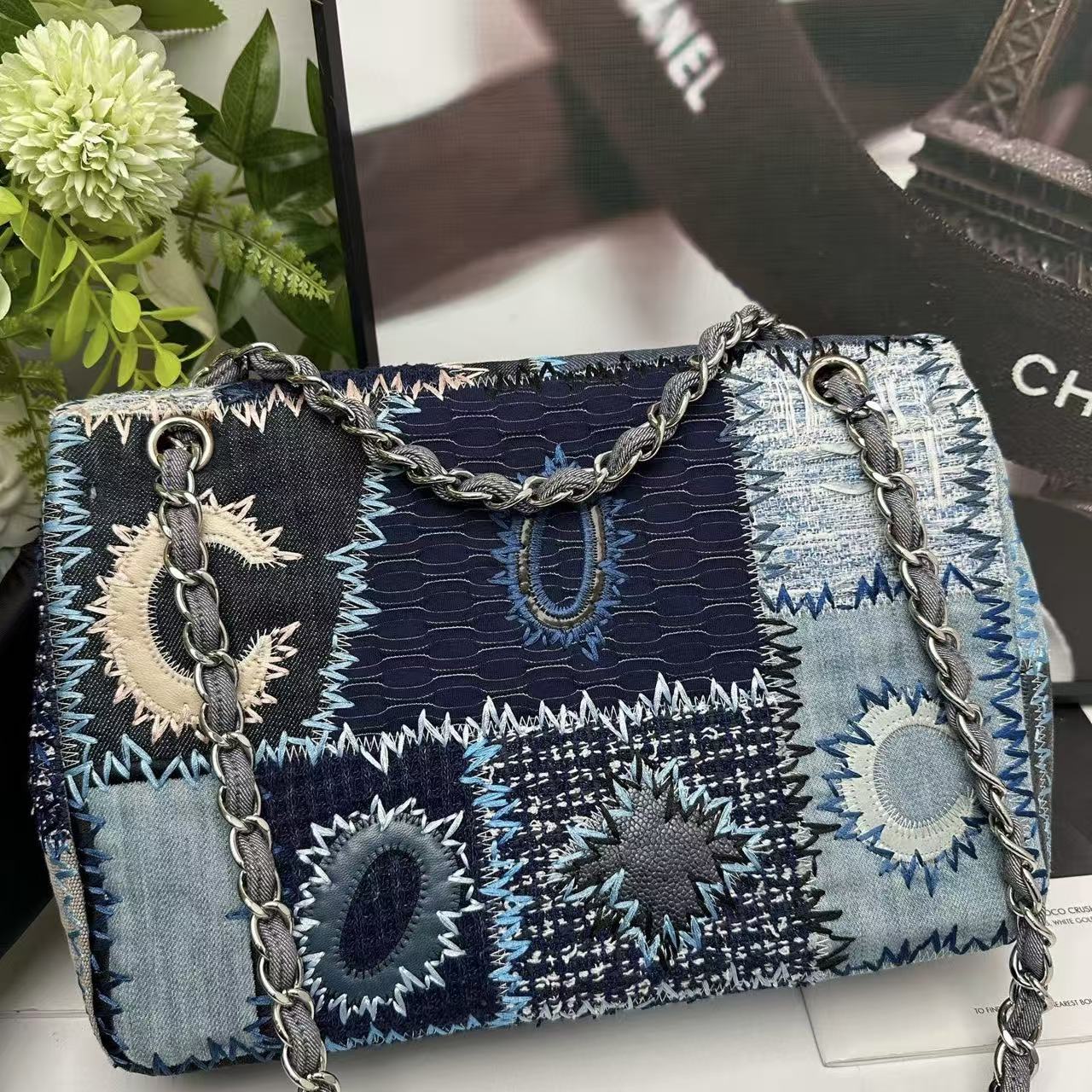 Chanel 2015 Blue Denim Patchwork Flap Bag