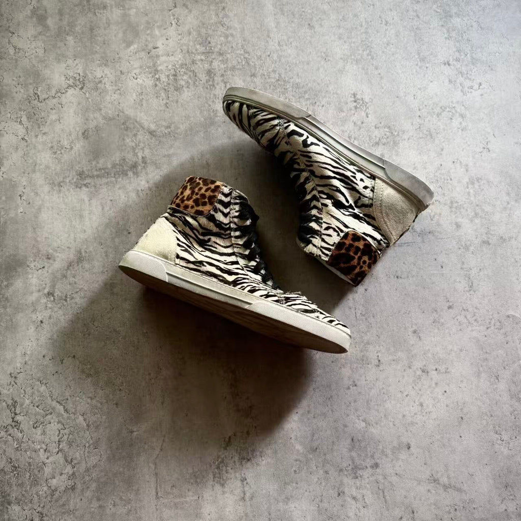 Saint Laurent Ponyhair Animal Print High Top Sneakers