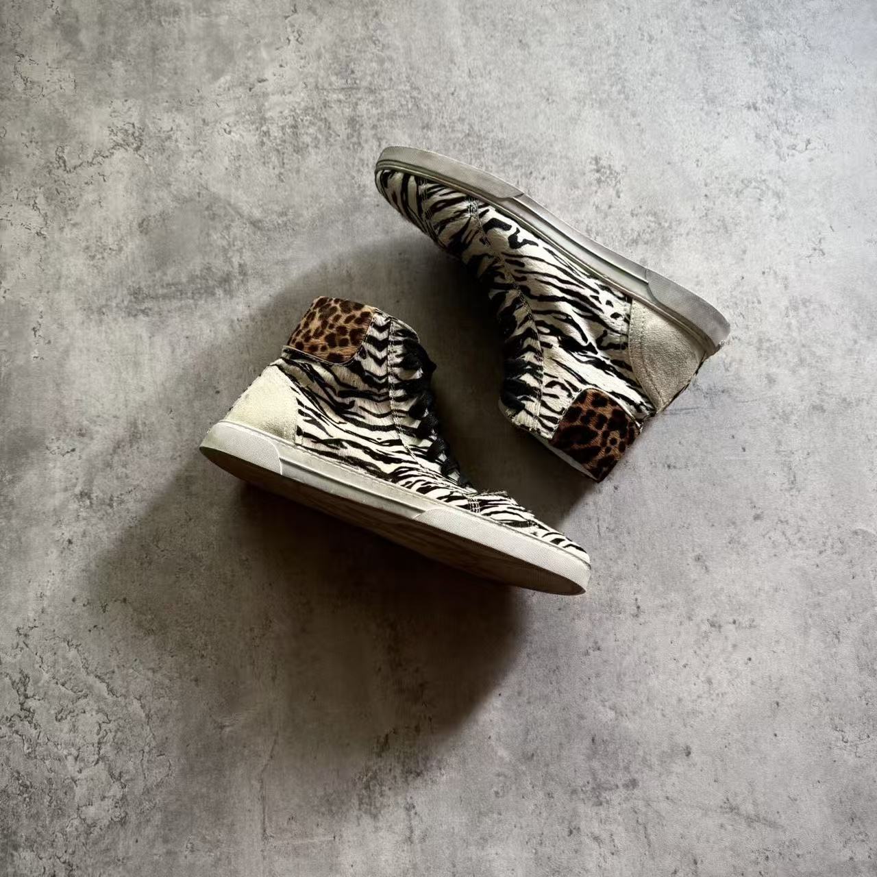 Saint Laurent Ponyhair Animal Print High Top Sneakers