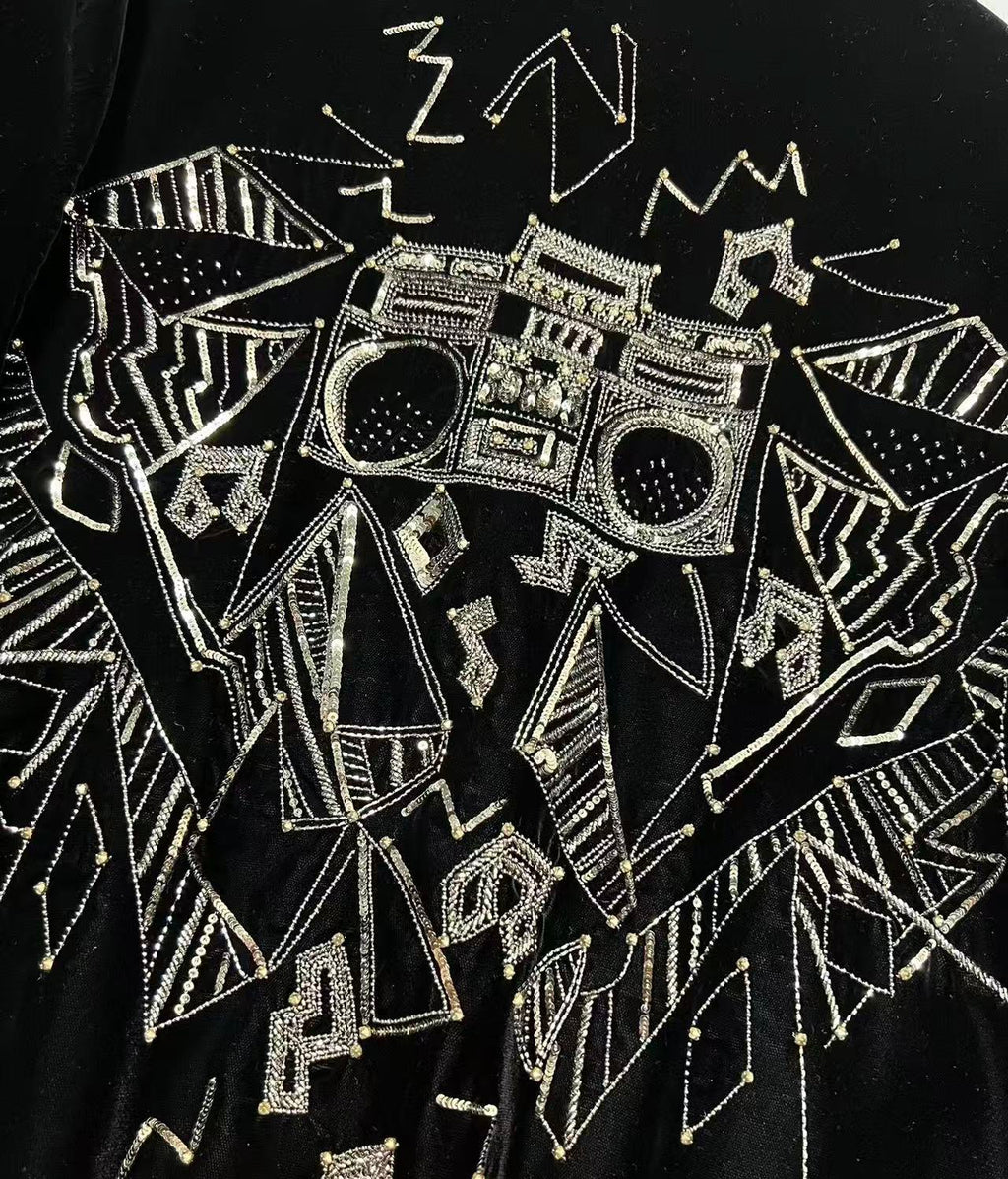 Saint Laurent 19FW Black Velvet Teddy Radio Bomber Jacket