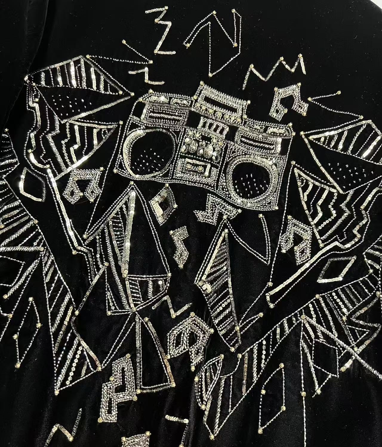 Saint Laurent 19FW Black Velvet Teddy Radio Bomber Jacket