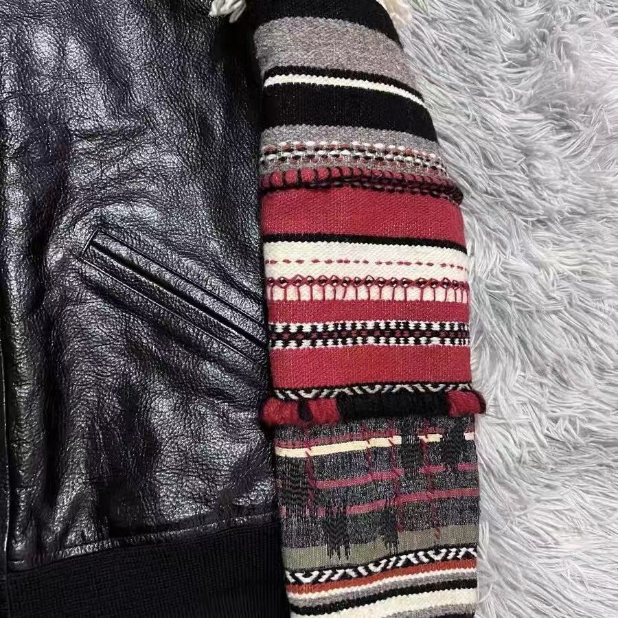 Saint Laurent 17FW Navajo Fringe Leather Teddy Varsity Jacket