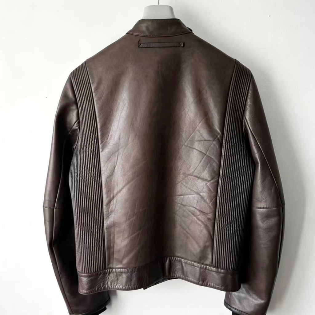 Prada Linea Rossa 2000s brown moto biker leather jacket