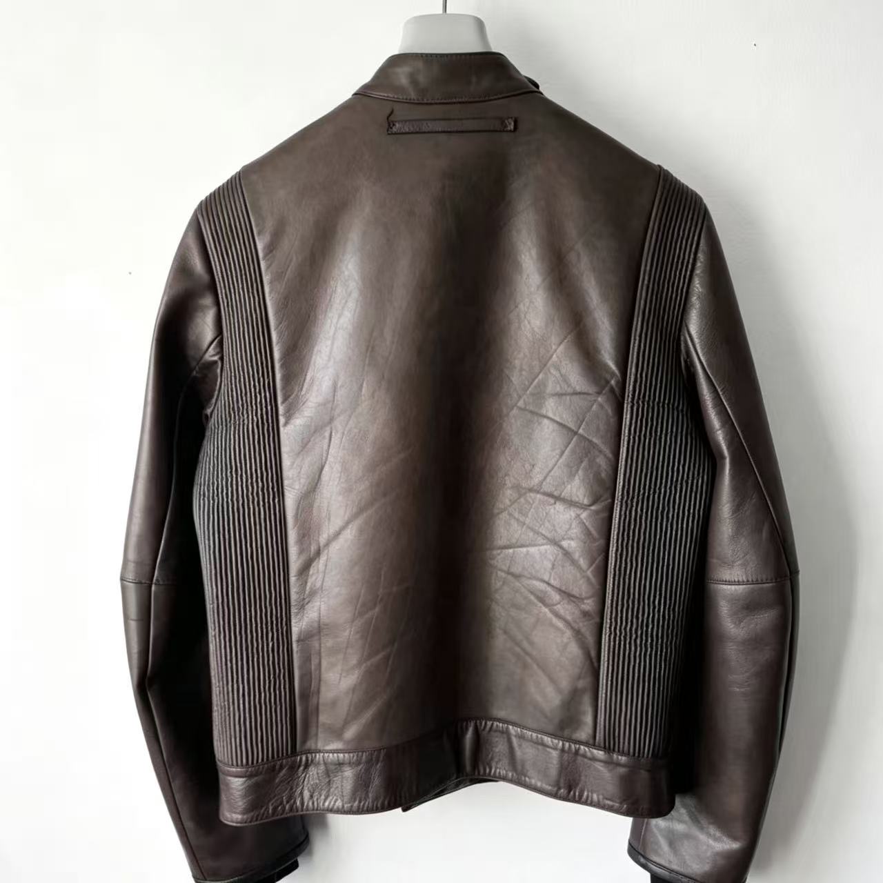 Prada Linea Rossa 2000s brown moto biker leather jacket