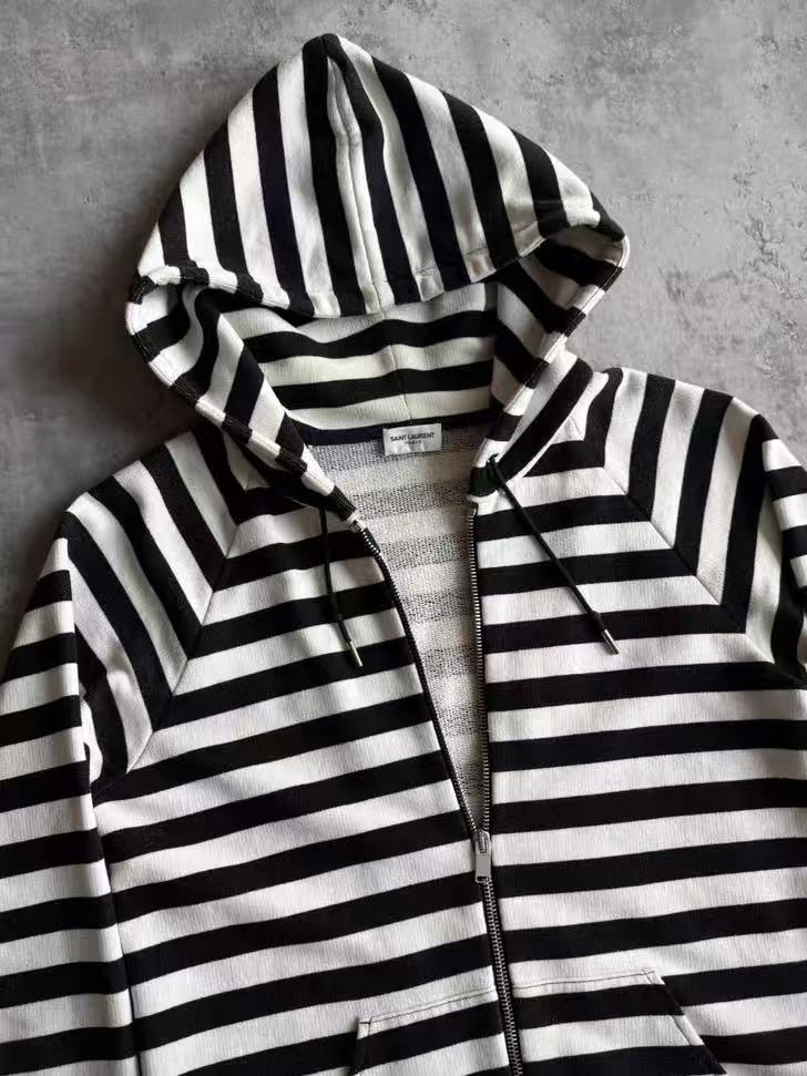 Saint Laurent 15SS Black White Striped Zip Hoodie