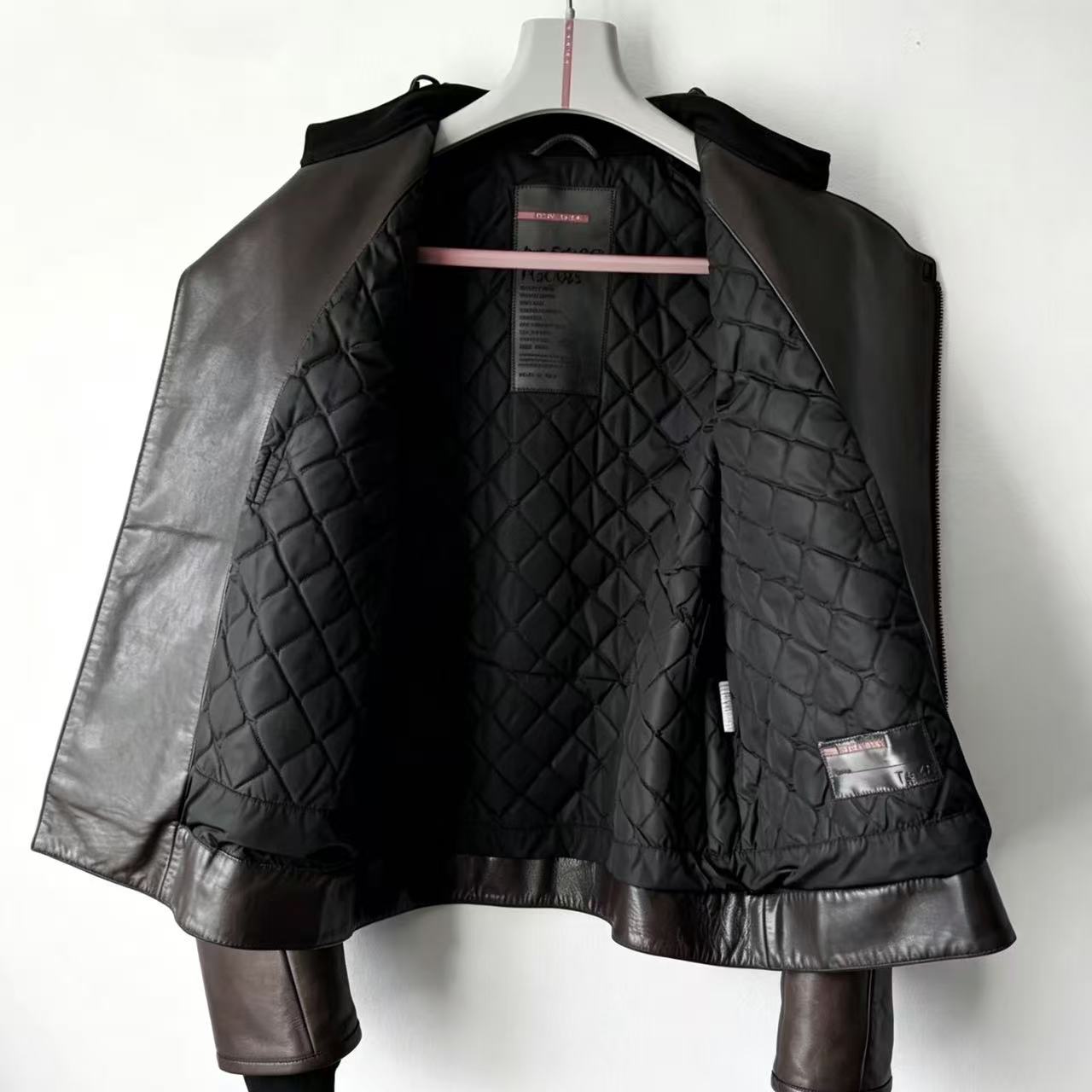 Prada Linea Rossa 2000s brown moto biker leather jacket