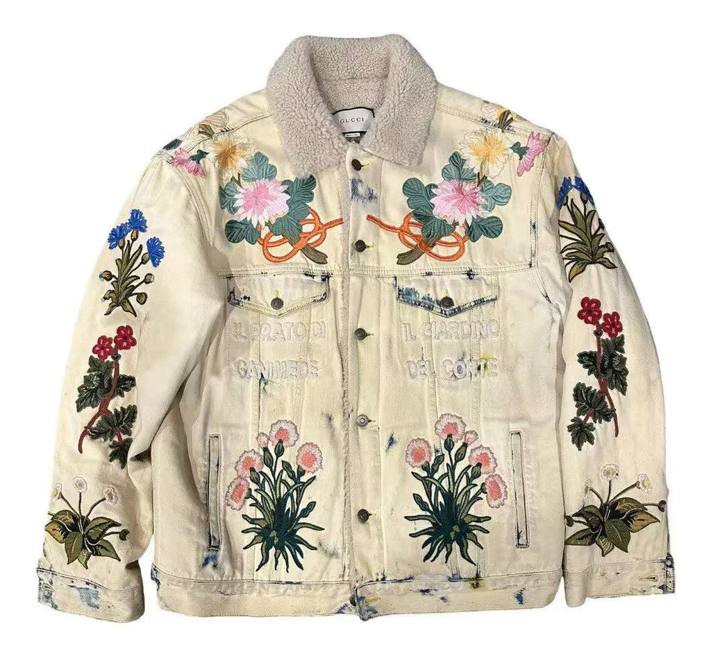 Gucci 17FW Phoenix Floral Embroidered Shearling Denim Jacket