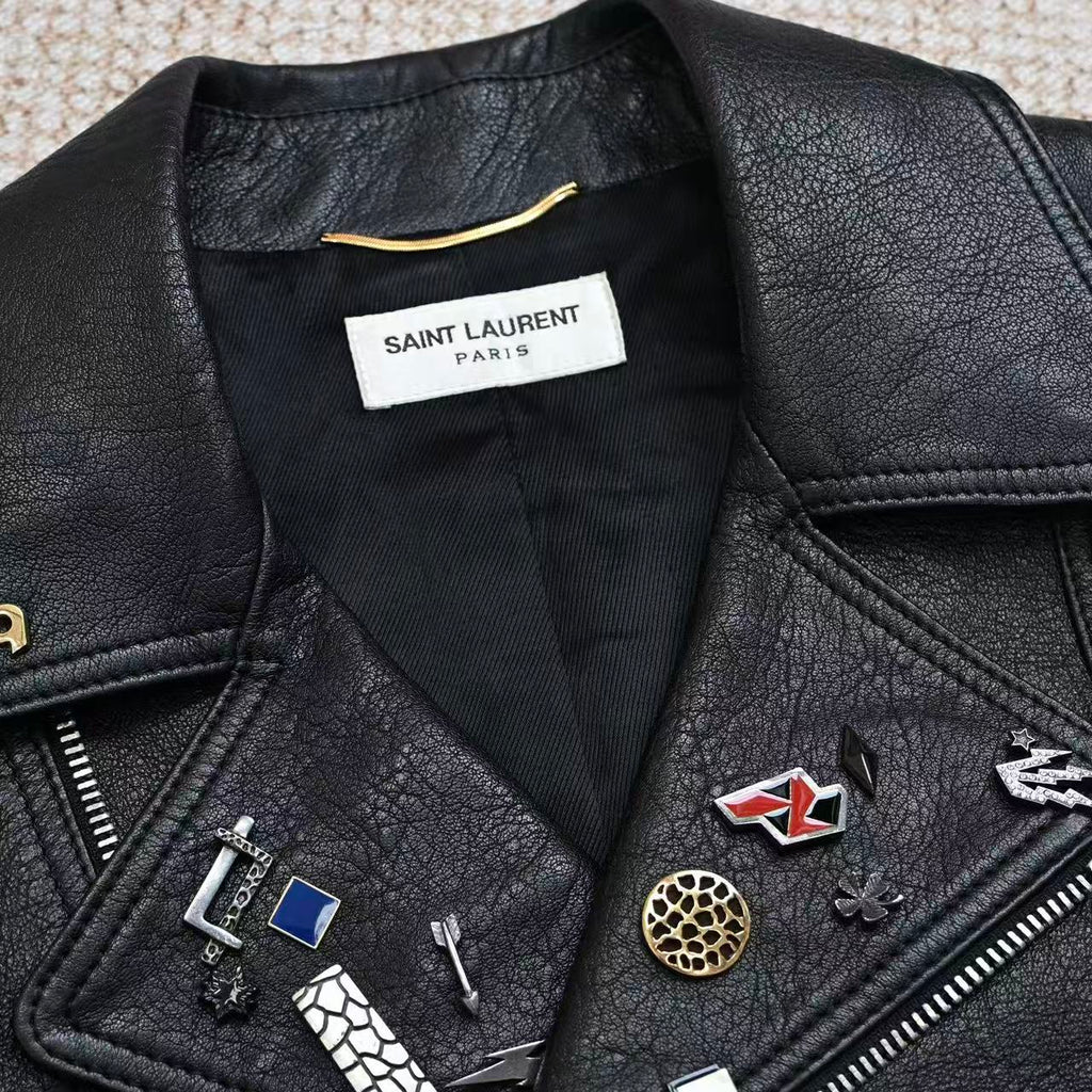 Saint Laurent 15FW Pin Badge Leather Biker Jacket