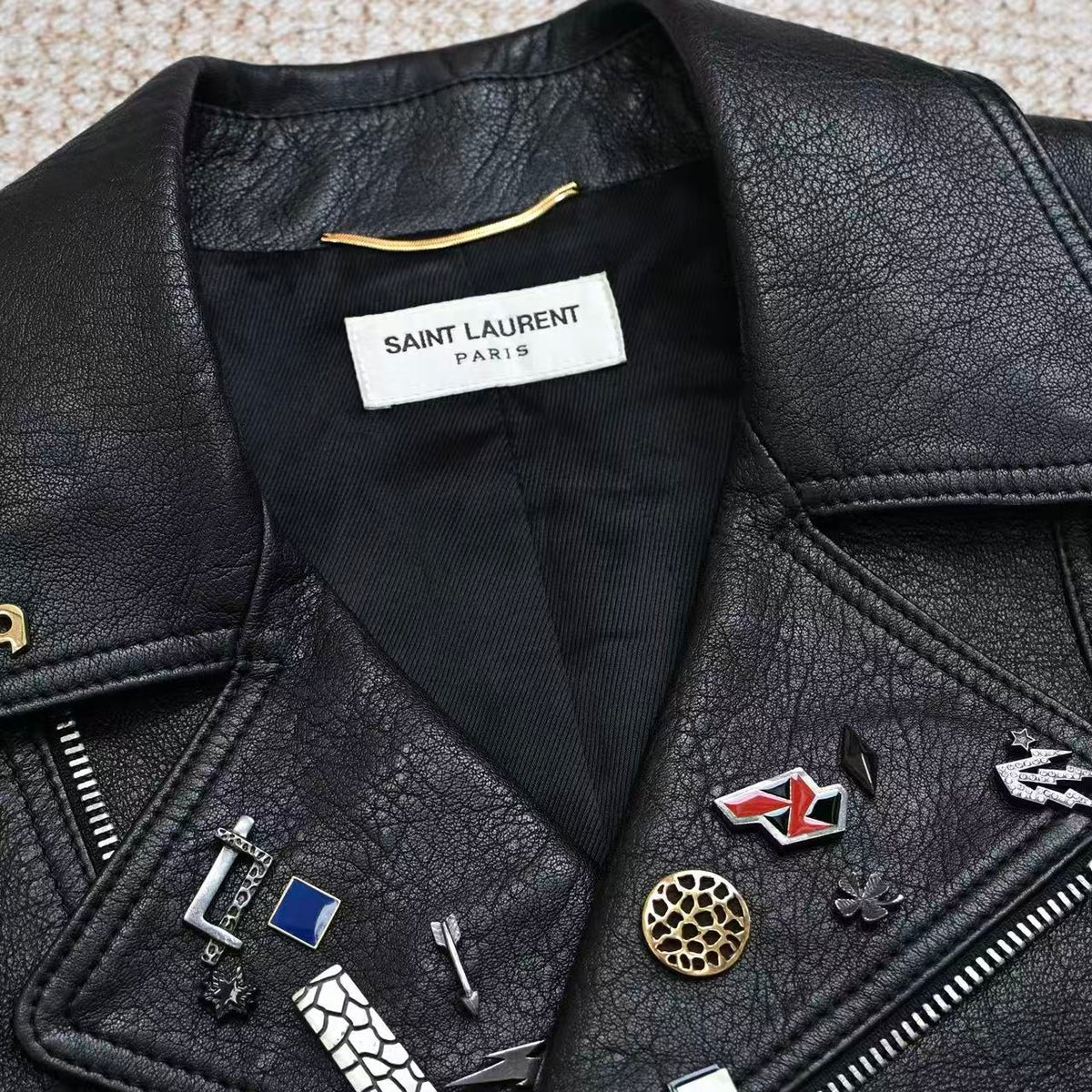 Saint Laurent 15FW Pin Badge Leather Biker Jacket