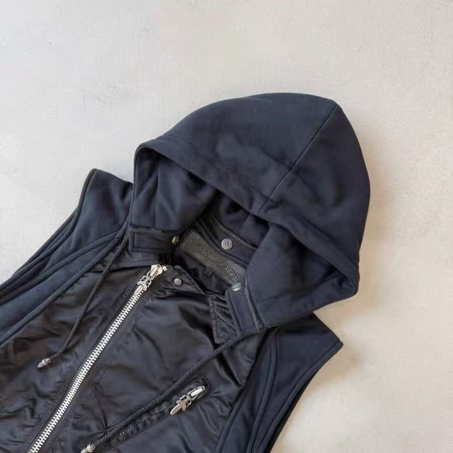 Chrome Hearts Black Nylon Hooded Biker Vest