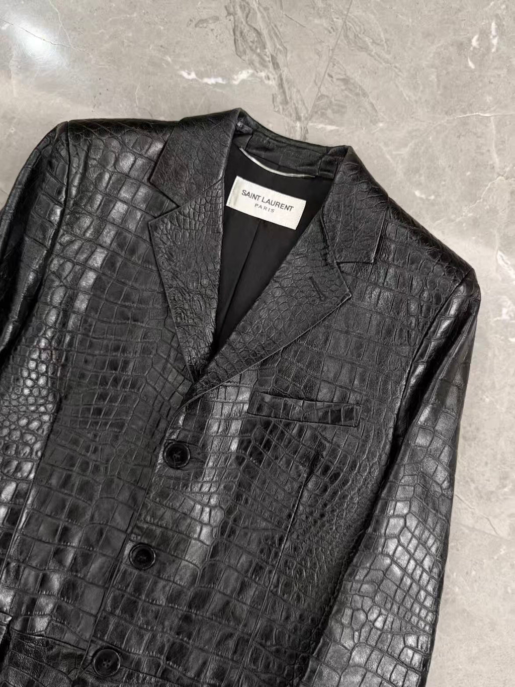Saint Laurent 15FW Croc-Embossed Leather Coat