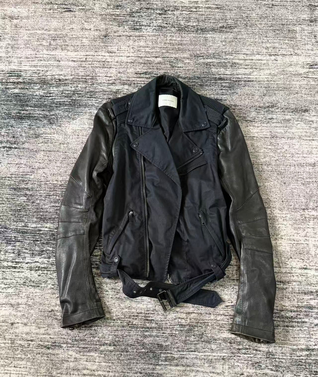 Balmain 10s Leather Sleeve Rider jacket
