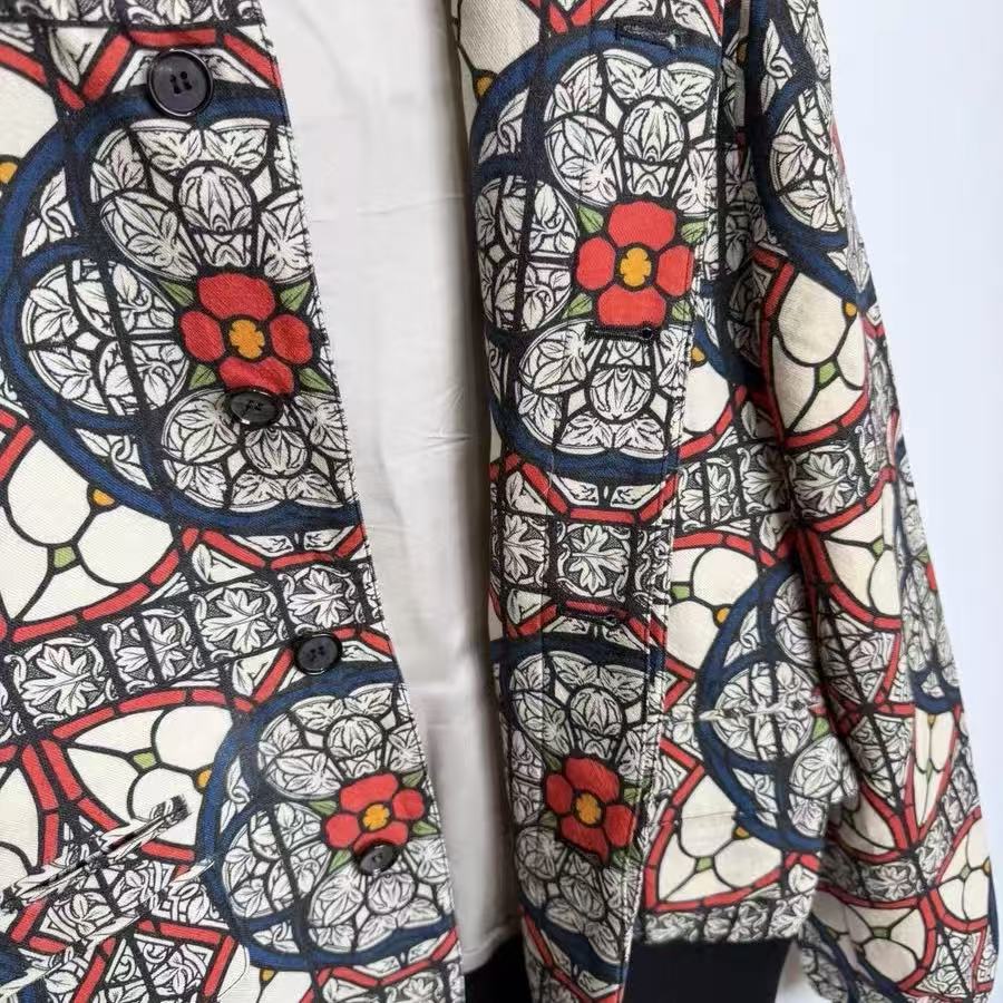 Alexander McQueen 2013FW Stained‑Glass Print Wool Bomber Jacket