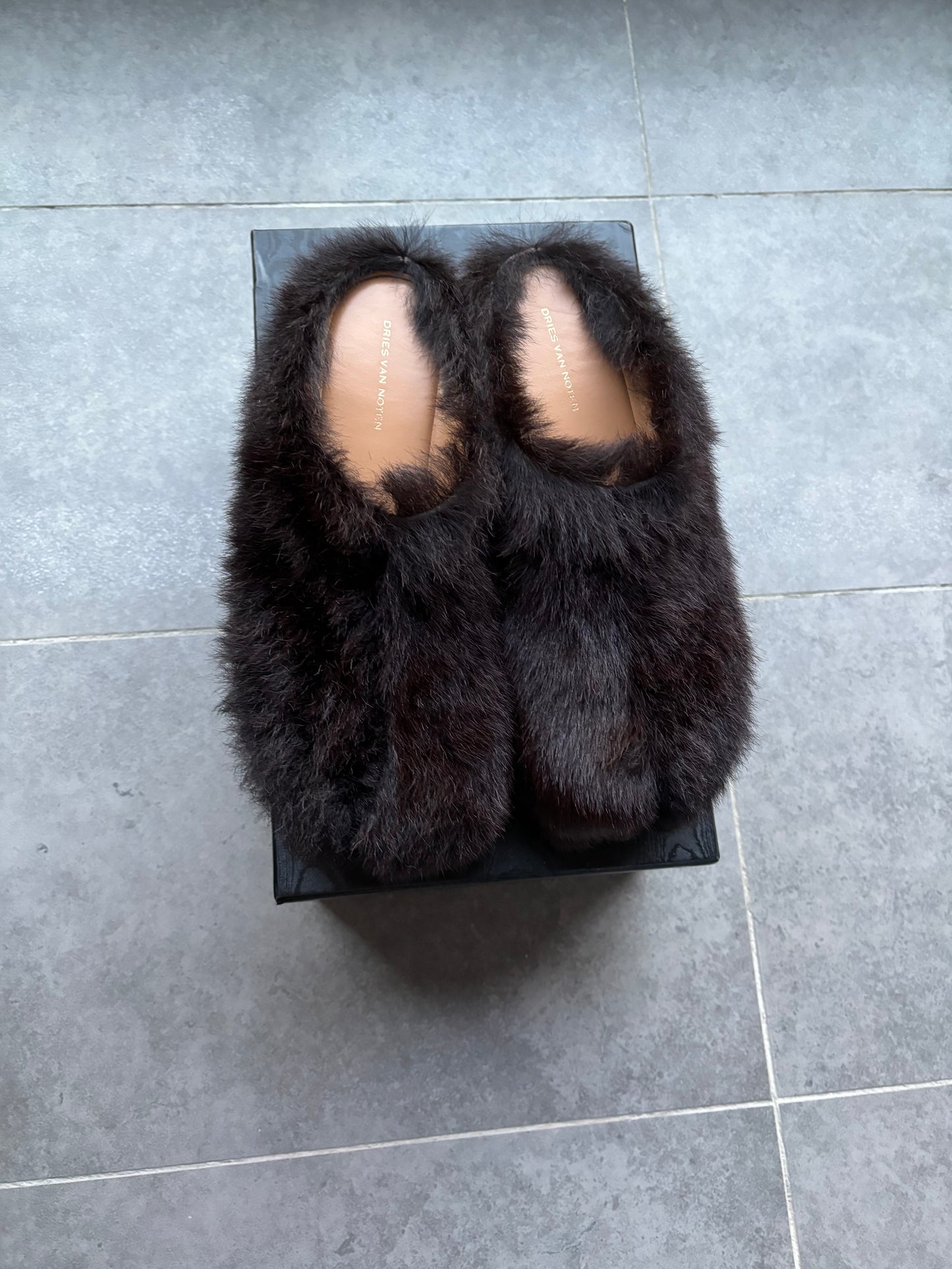 Dries van noten fur platform mule