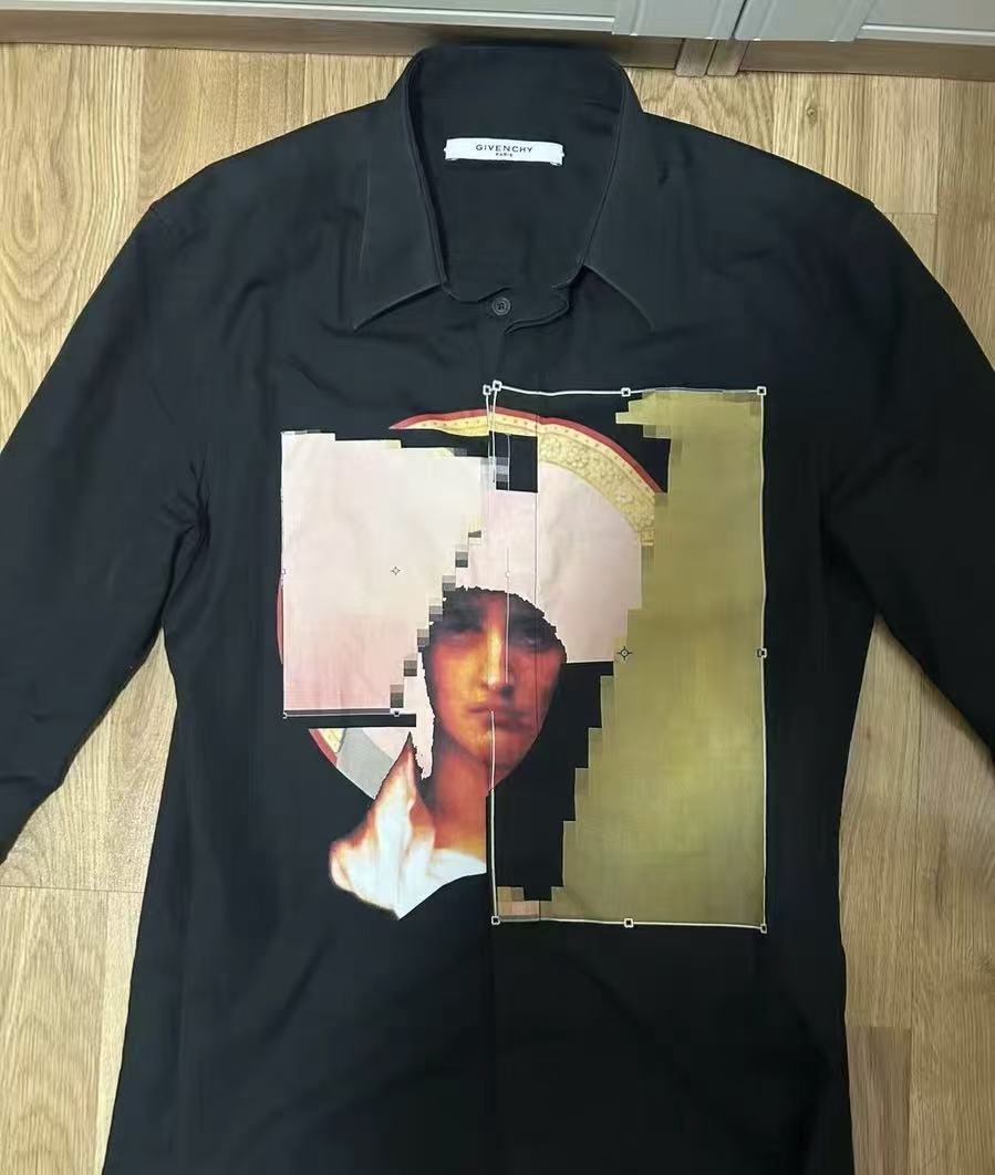 Givenchy FW16 Glitch Pixel Madonna Print Long Sleeve Button Up Shirt