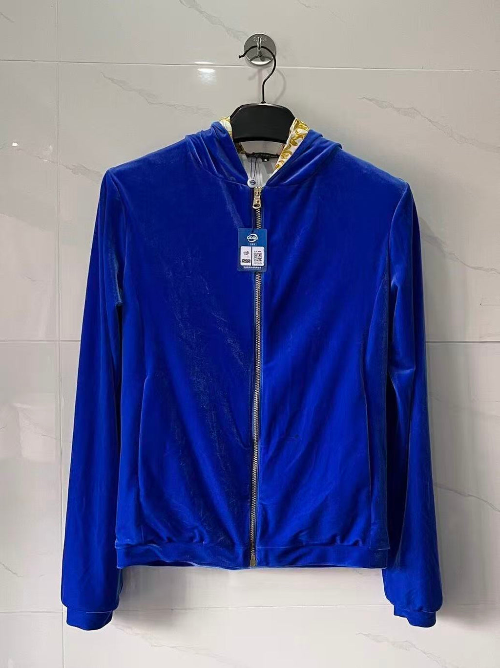 Versace Blue Velvet Medusa Hooded Jacket