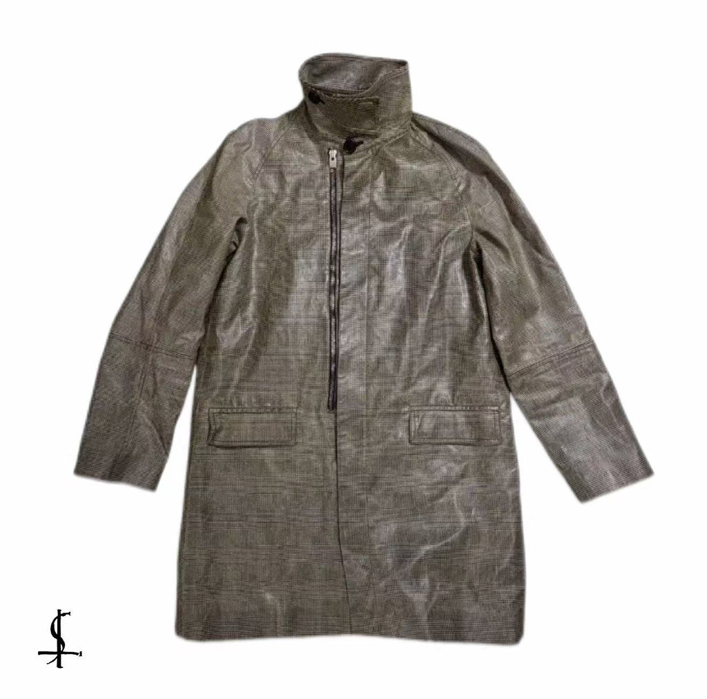 Dior Homme 07FW Navigate Waxy Coated Houndstooth Trench Coat