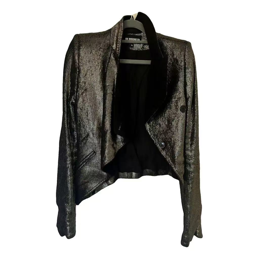 Ann Demeulemeester 16AW Asymmetric Metallic Linen-Blend Jacket