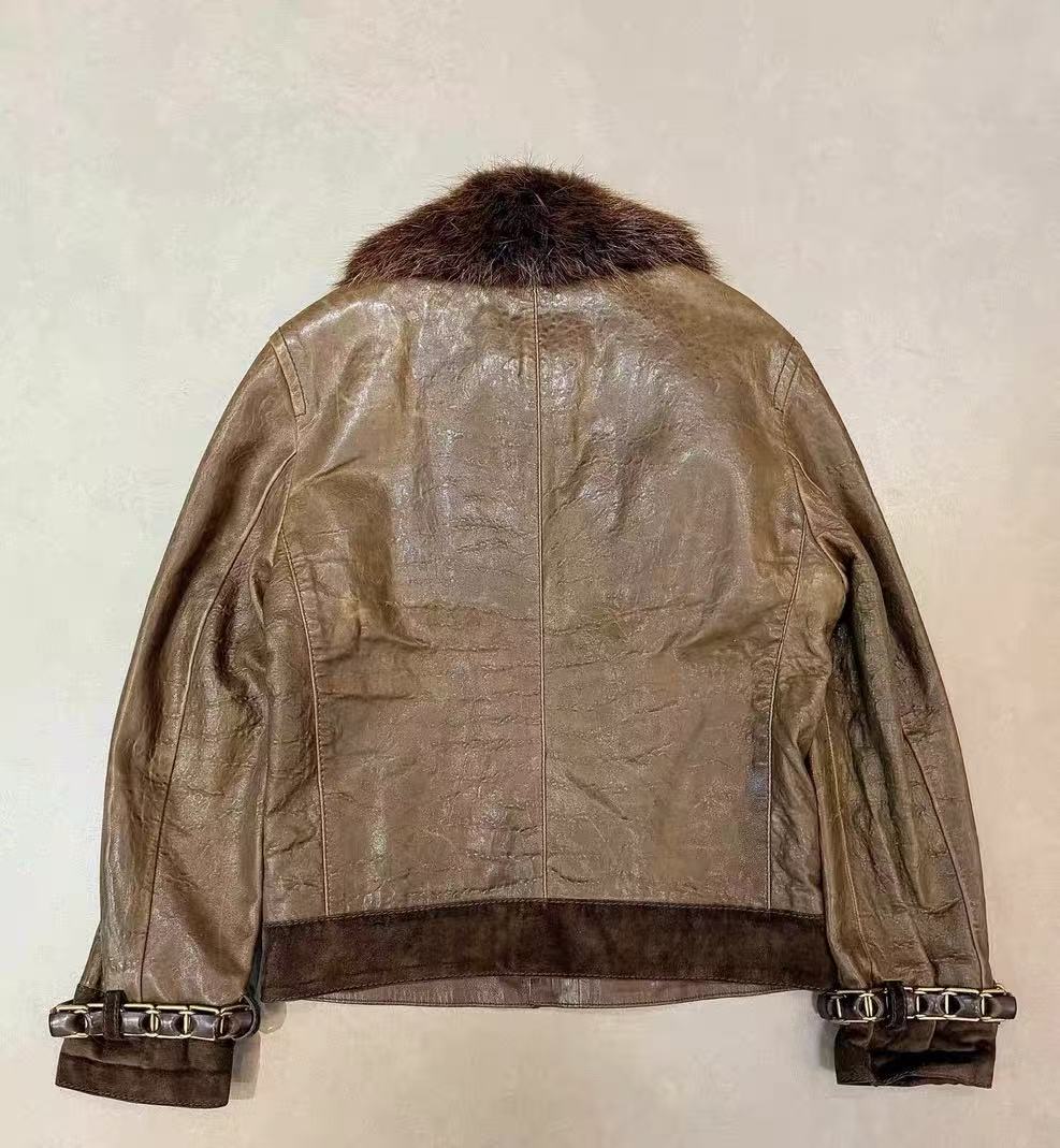 Gucci FW08 Runway Fur Collar Strap Leather Jacket