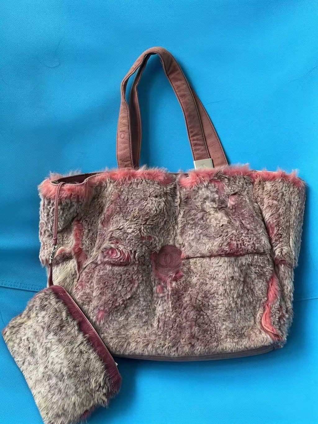 Chanel COCO Mark Fur Suede Hand Bag