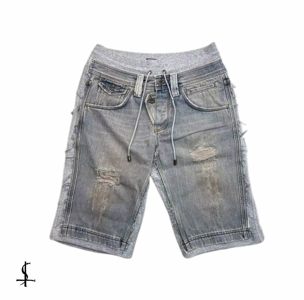 Dolce & Gabbana 2006SS Trompe L’oeil Hybrid Denim Cozy Grey Shorts