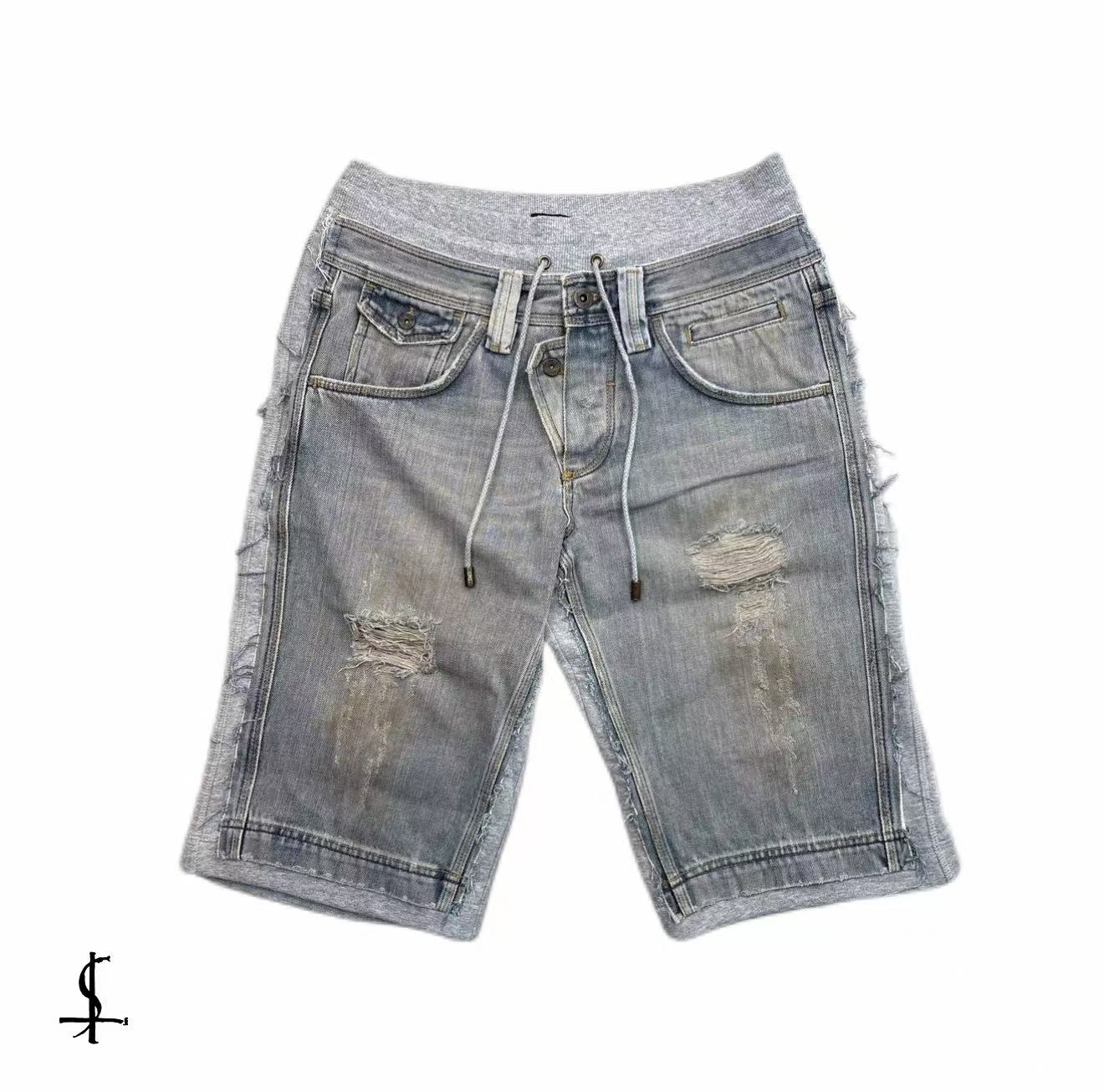 Dolce & Gabbana 2006SS Trompe L’oeil Hybrid Denim Cozy Grey Shorts
