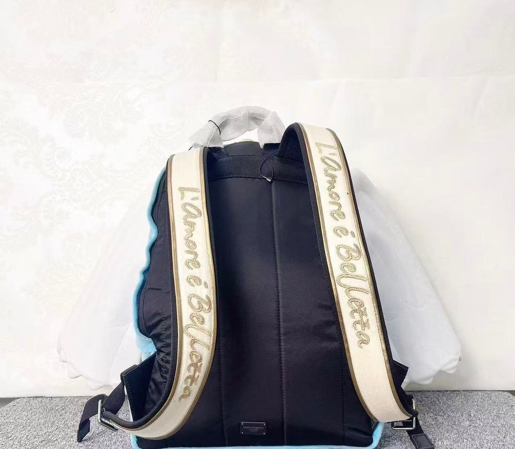 Dolce&Gabbana Red Blue Heart Wings DG Crown Backpack