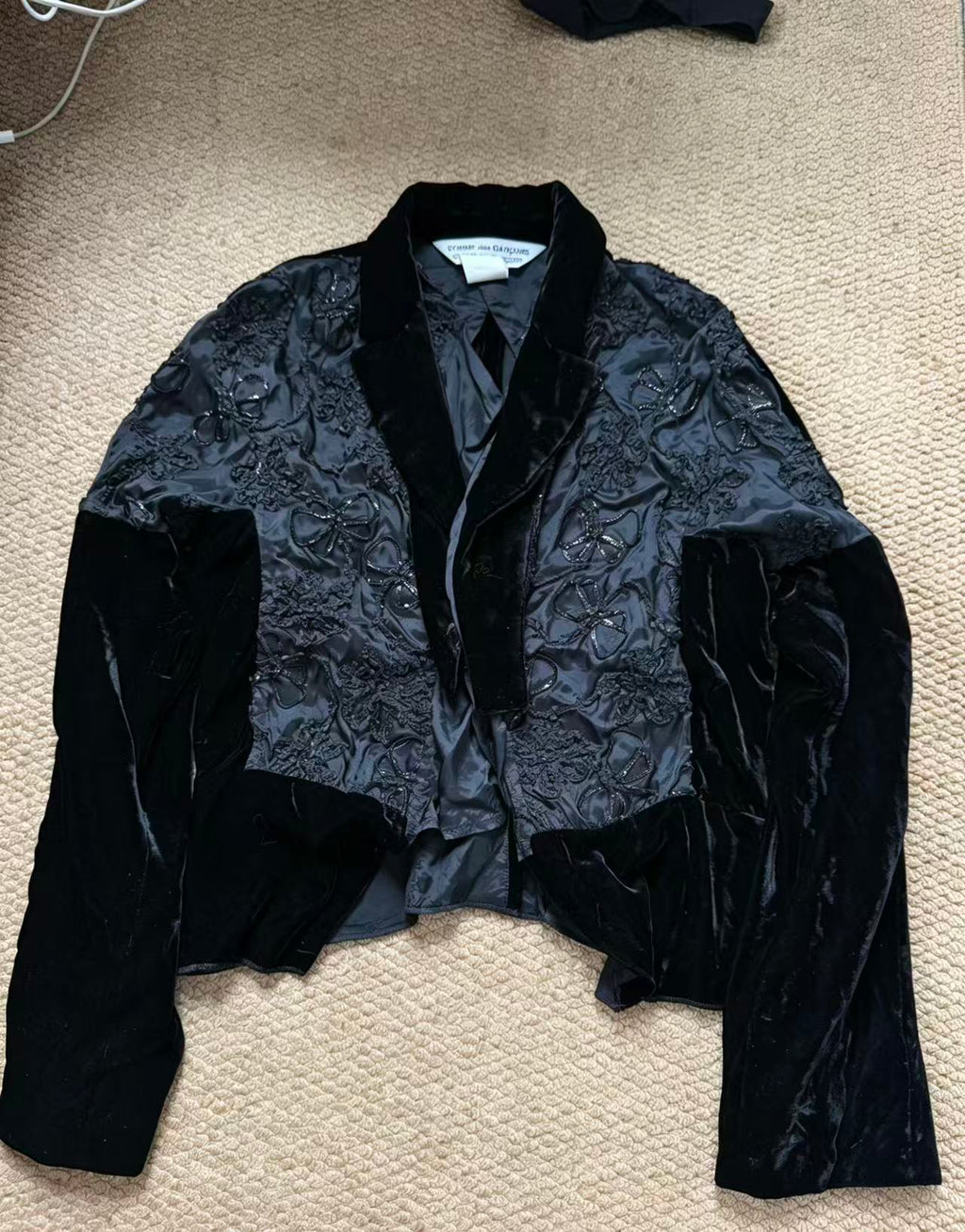 Comme Des Garcons Embroidered Velvet Cropped Jacket