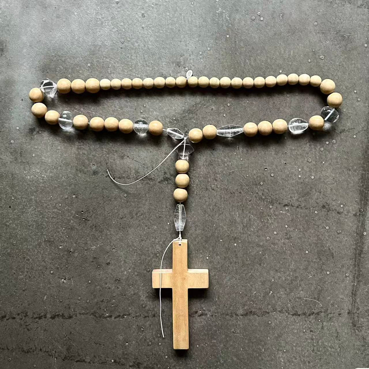 Number Nine 08SS Wooden Rosary Cross Necklace