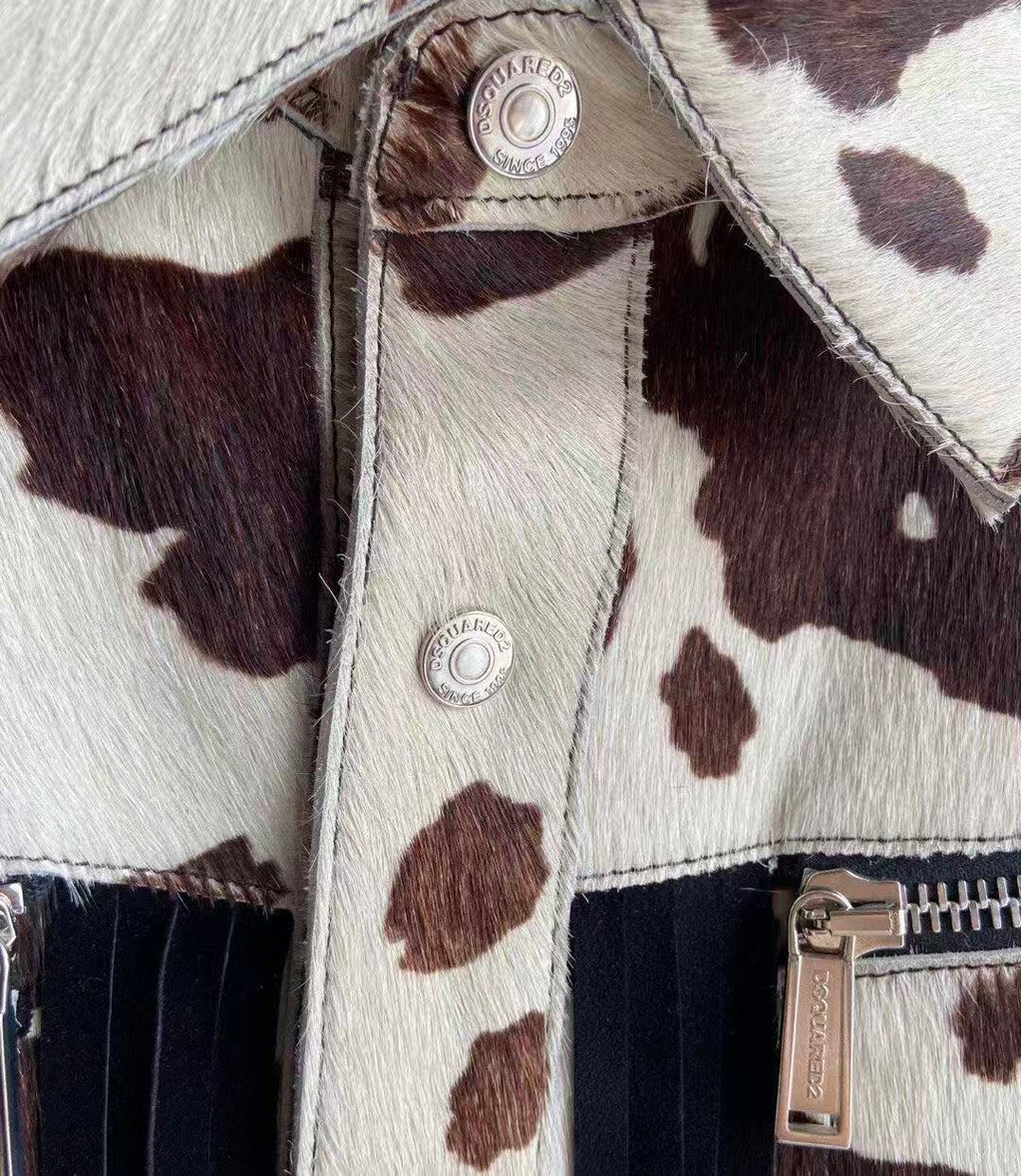 Dsquared2 17AW Cow White & Brown Pony Hair Leather Jacket