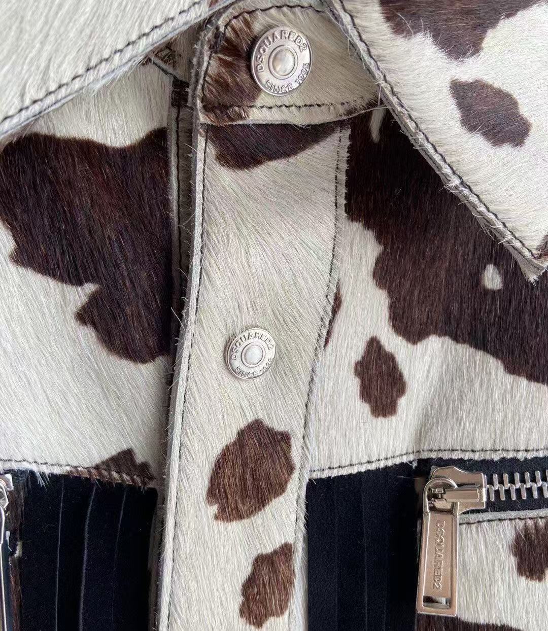 Dsquared2 17AW Cow White & Brown Pony Hair Leather Jacket