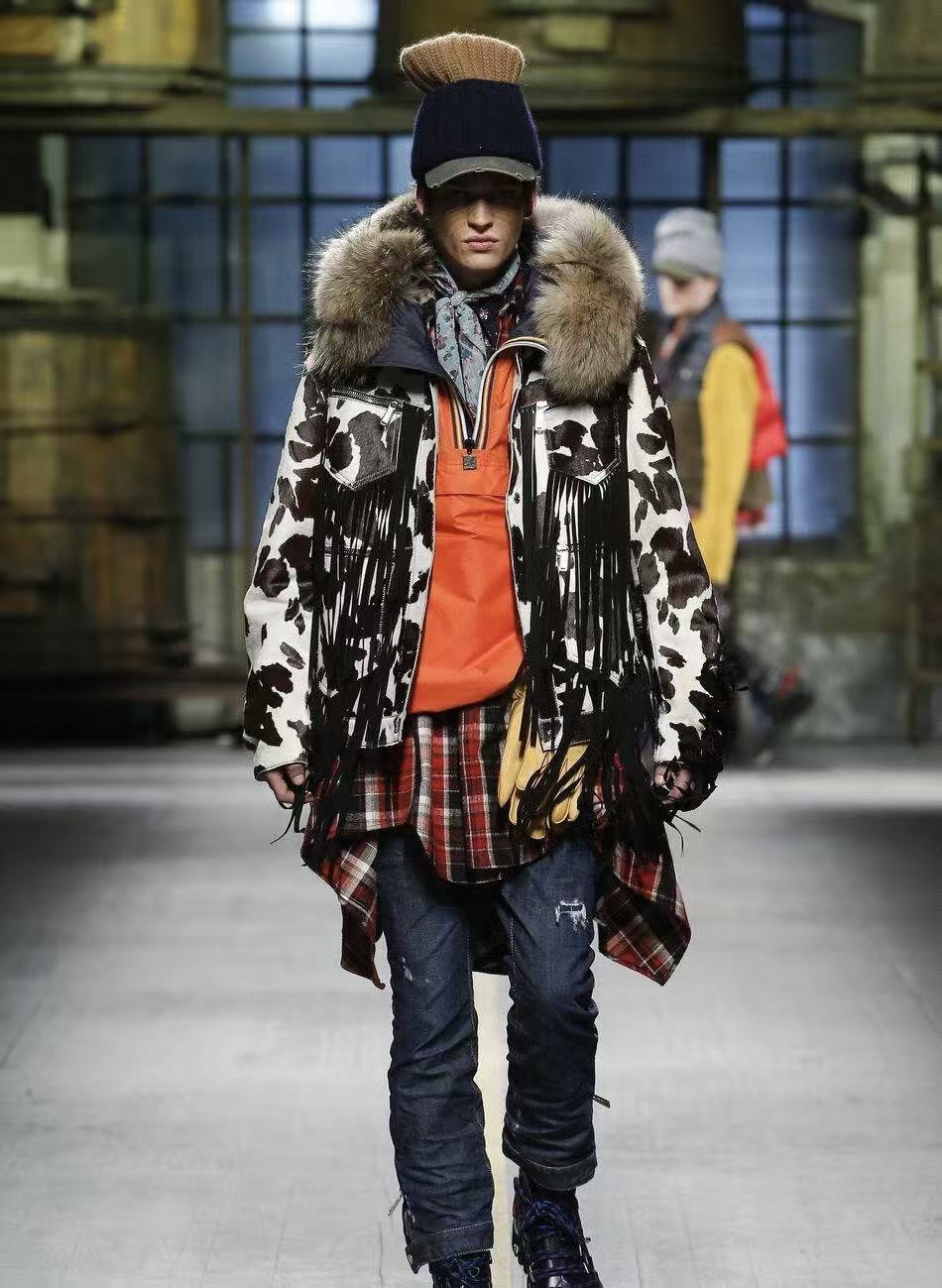 Dsquared2 17AW Cow White & Brown Pony Hair Leather Jacket