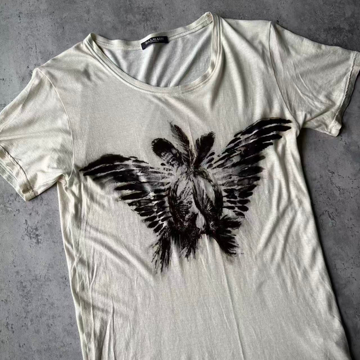 Balmain 12SS Off‑white Ink Wash Butterfly Wing Print Tee