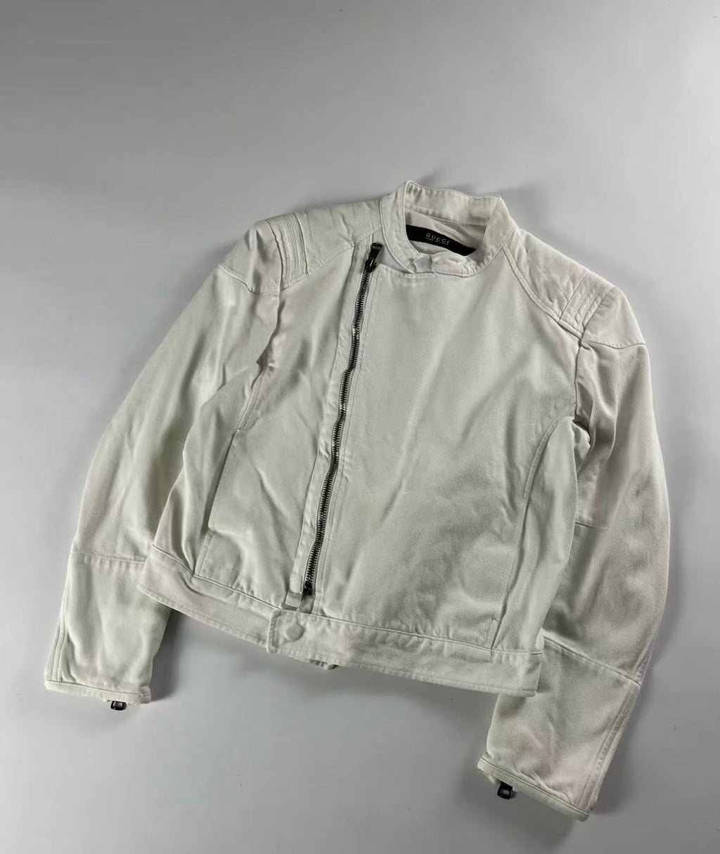 Gucci By Tom Ford 02SS Asymmetrical Zip Denim Biker Jacket