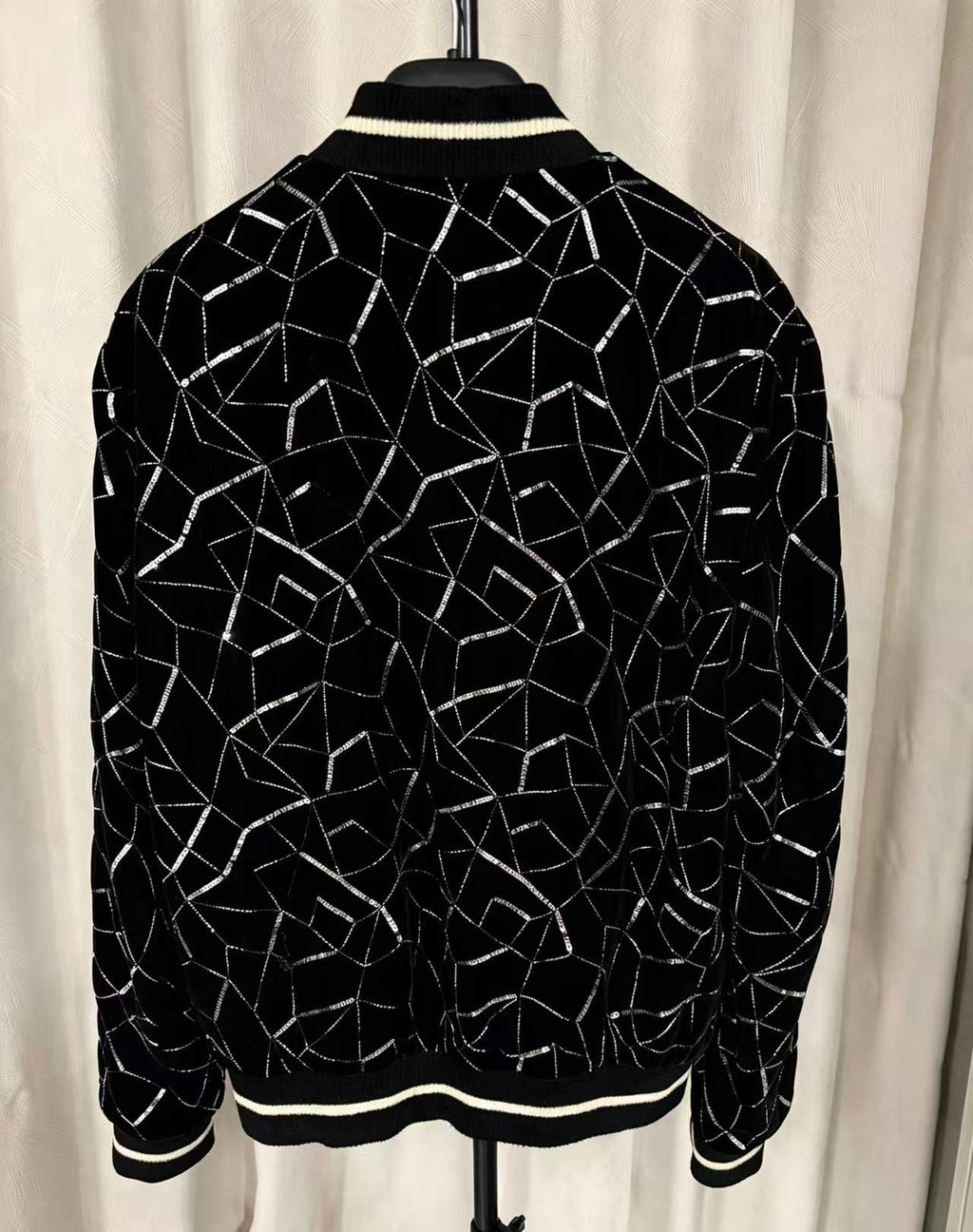 Saint Laurent 19FW Black Sequin Teddy Tangle Jacket