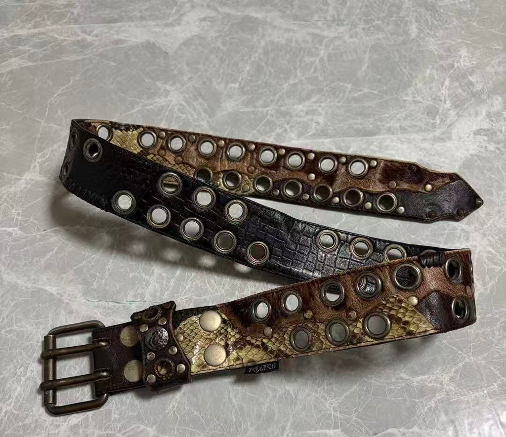 Kmrii Snakeskin and Deerskin Hybrid Grommet Belt