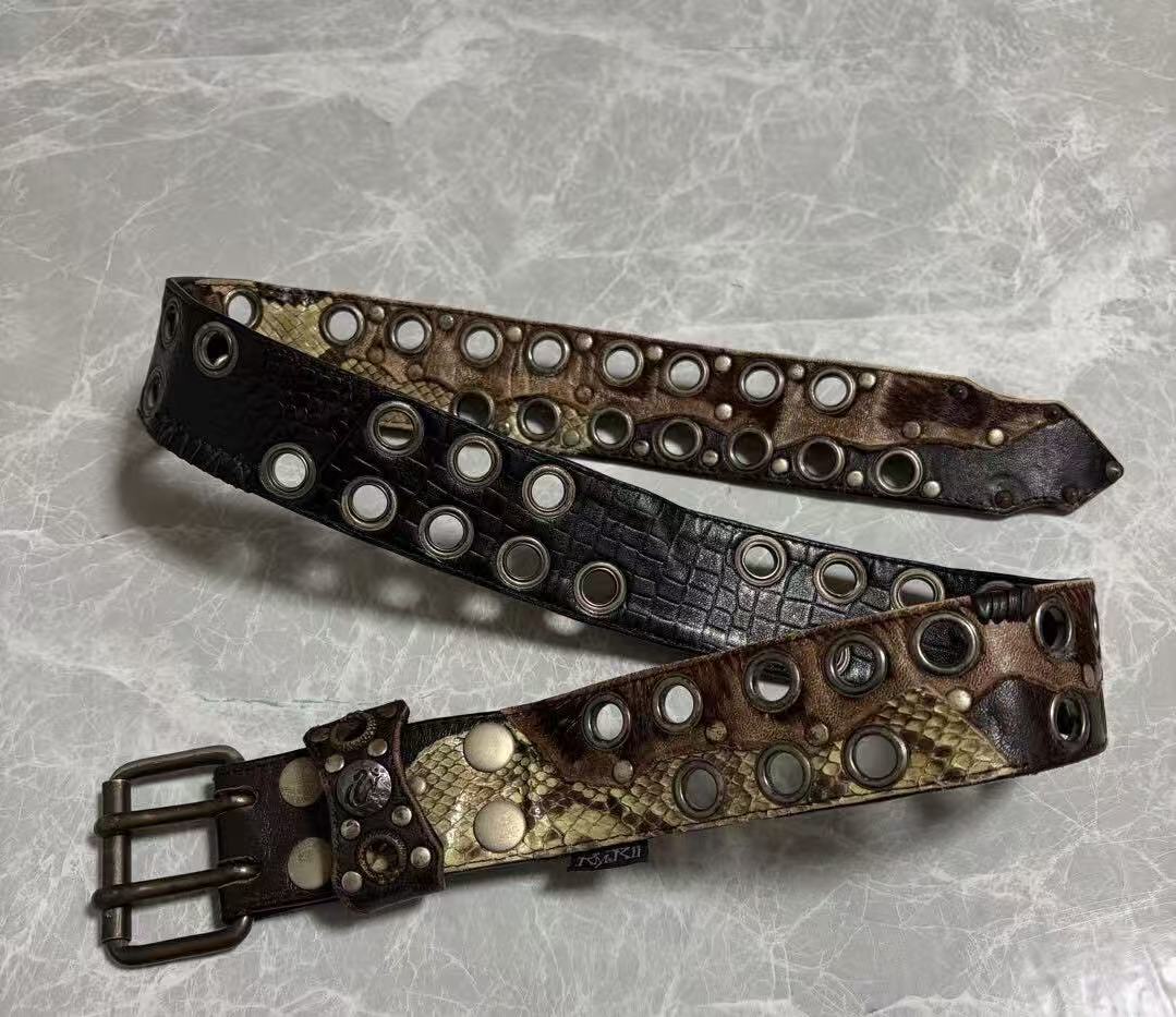 Kmrii Snakeskin and Deerskin Hybrid Grommet Belt