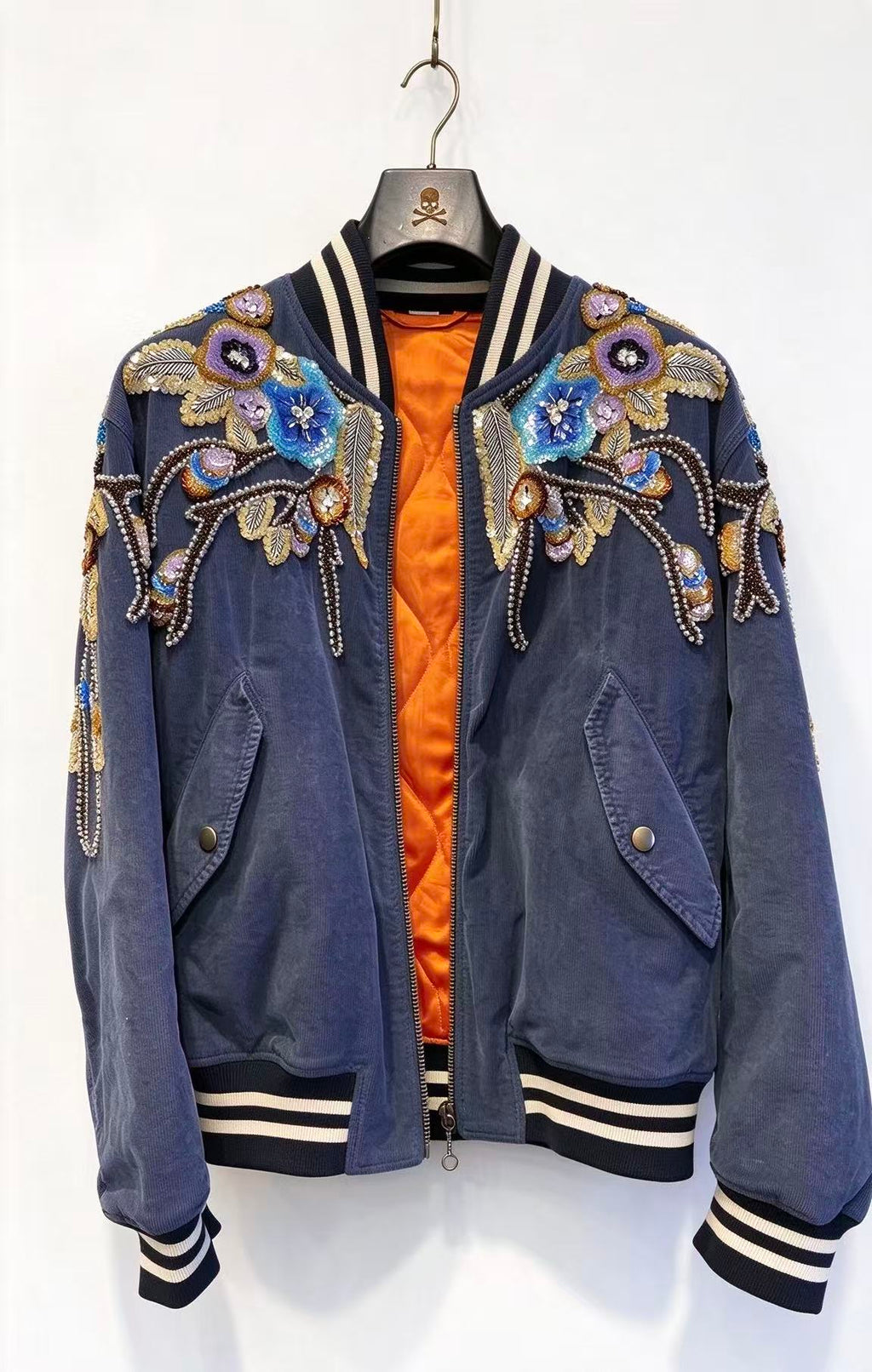 Gucci 17AW Floral Beaded Embellished Corduroy Bomber Jacket