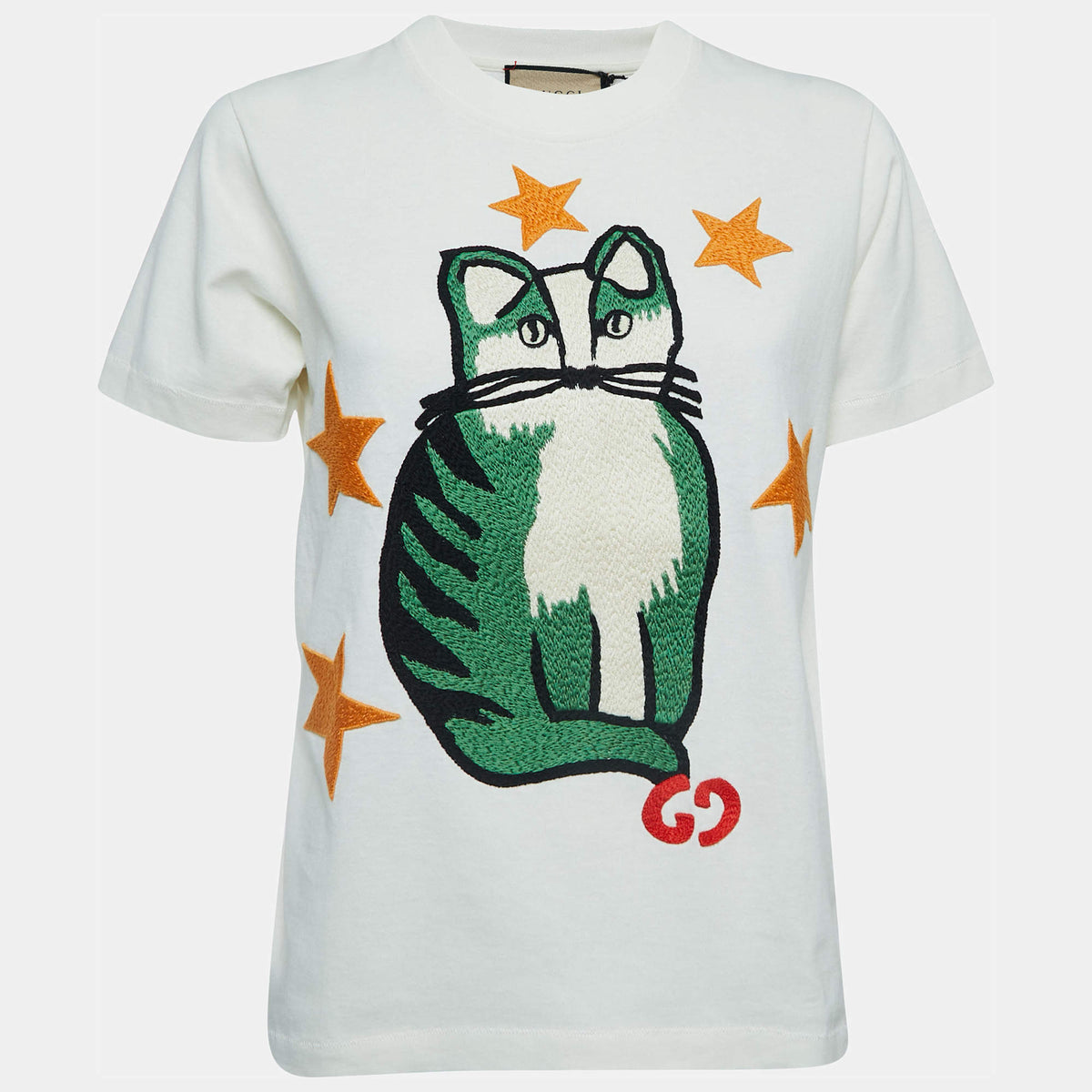 Gucci 19SS White Cat Embroidered Tee