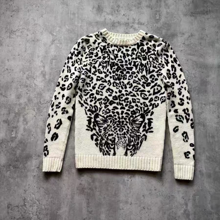 Saint Laurent 16AW Leopard Intarsia Knit Sweater