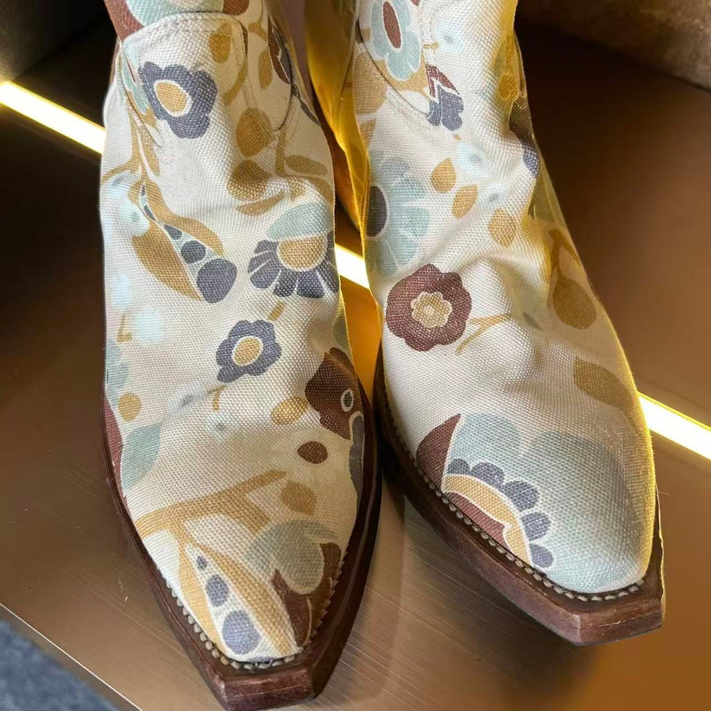 Prada 25AW Floral-Print Cowboy Boots
