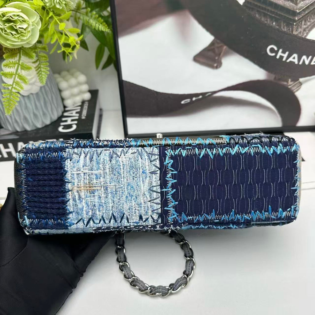 Chanel 2015 Blue Denim Patchwork Flap Bag