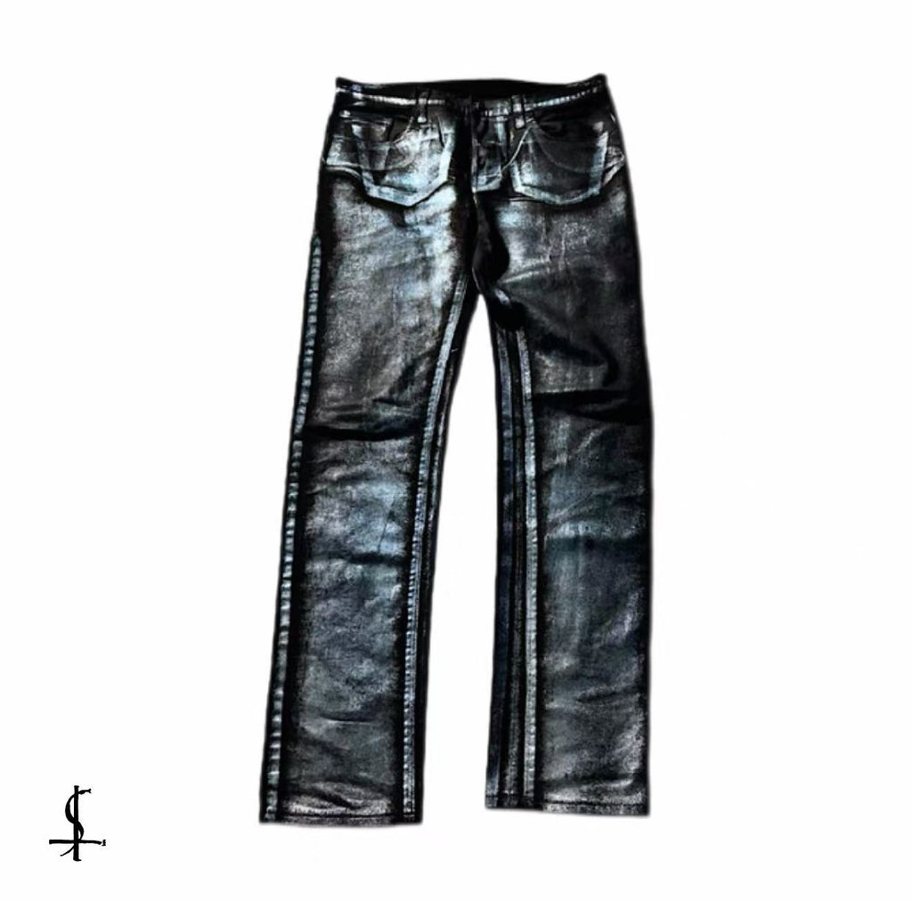 Gucci 09AW By Frida Giannini Black & Silver Trompe L'oeil Coated Jeans