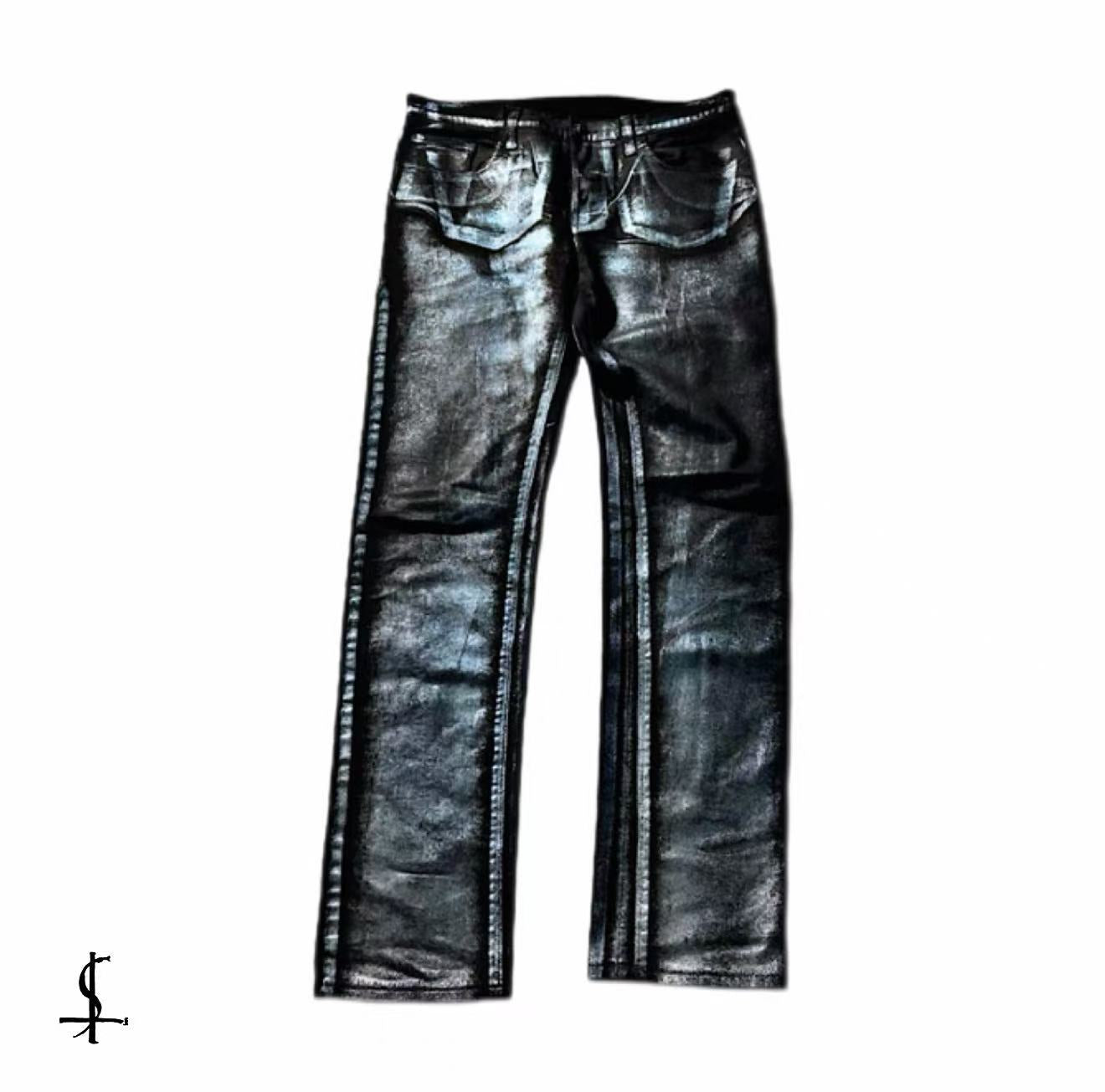 Gucci 09AW By Frida Giannini Black & Silver Trompe L'oeil Coated Jeans