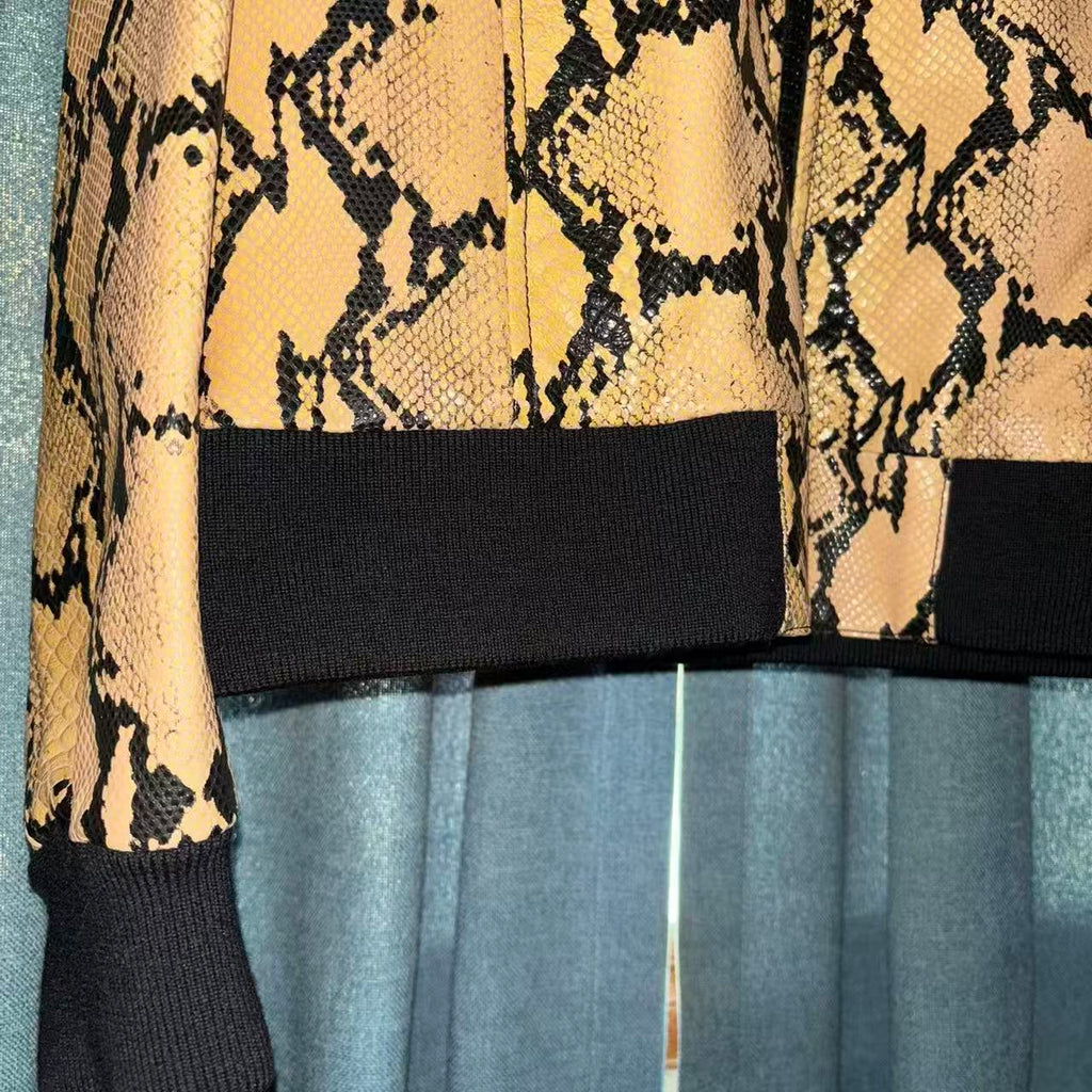 Celine 20SS Runway Python Embossed Bomber Leather Jacket